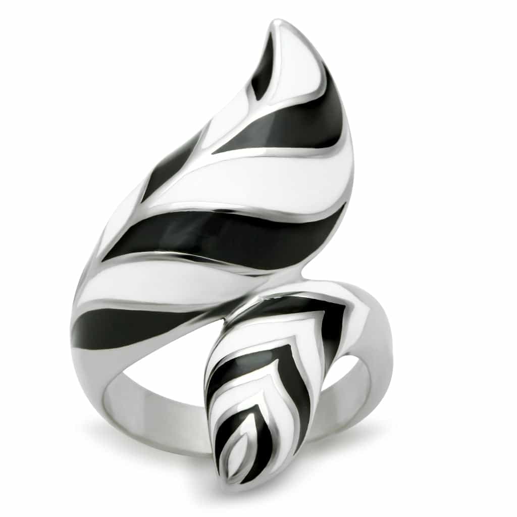 Stainless Steel Polished Flame Swirl Abstract Ring view 3