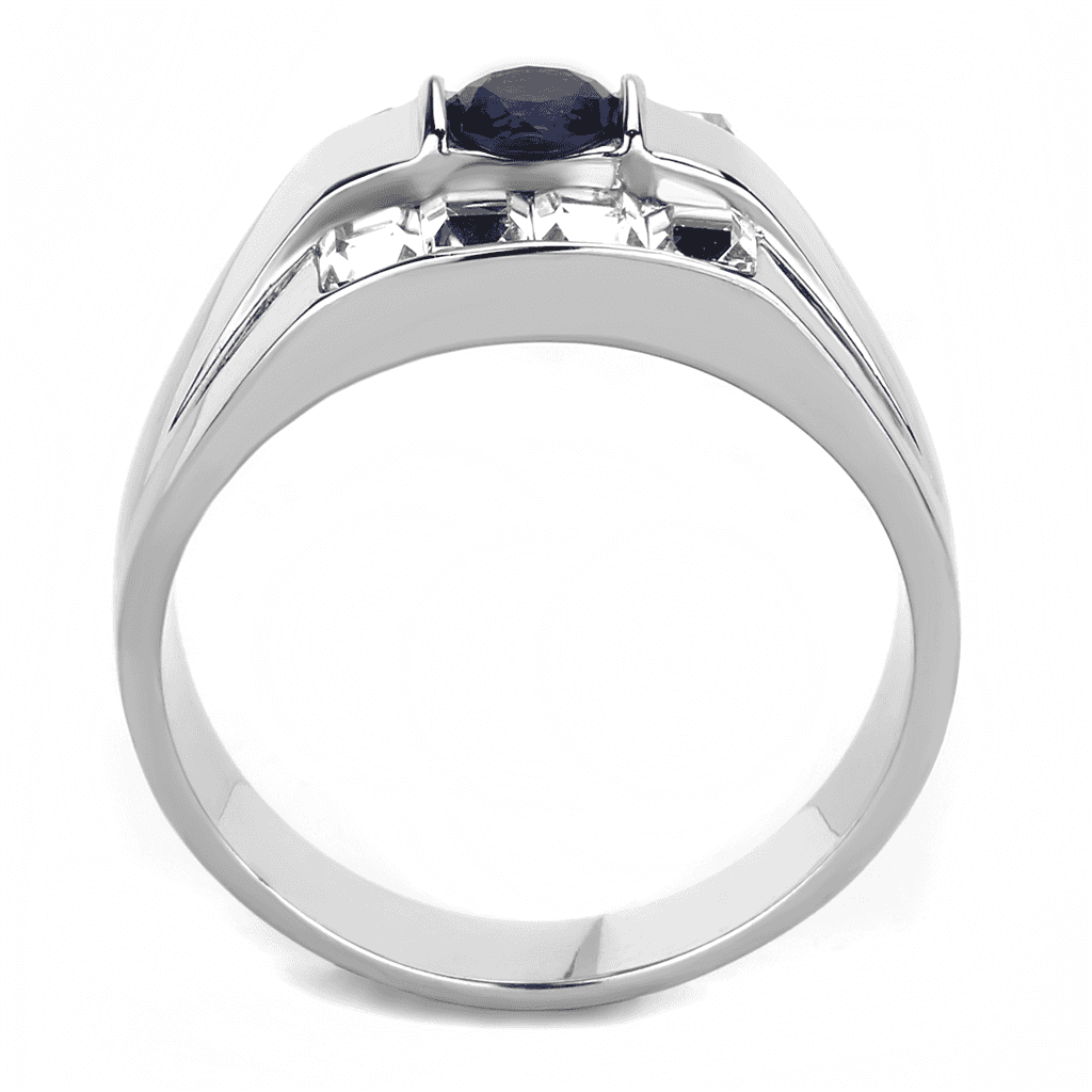 Stainless Steel Silver Blue Sapphire Round CZ Princess Ring view 9