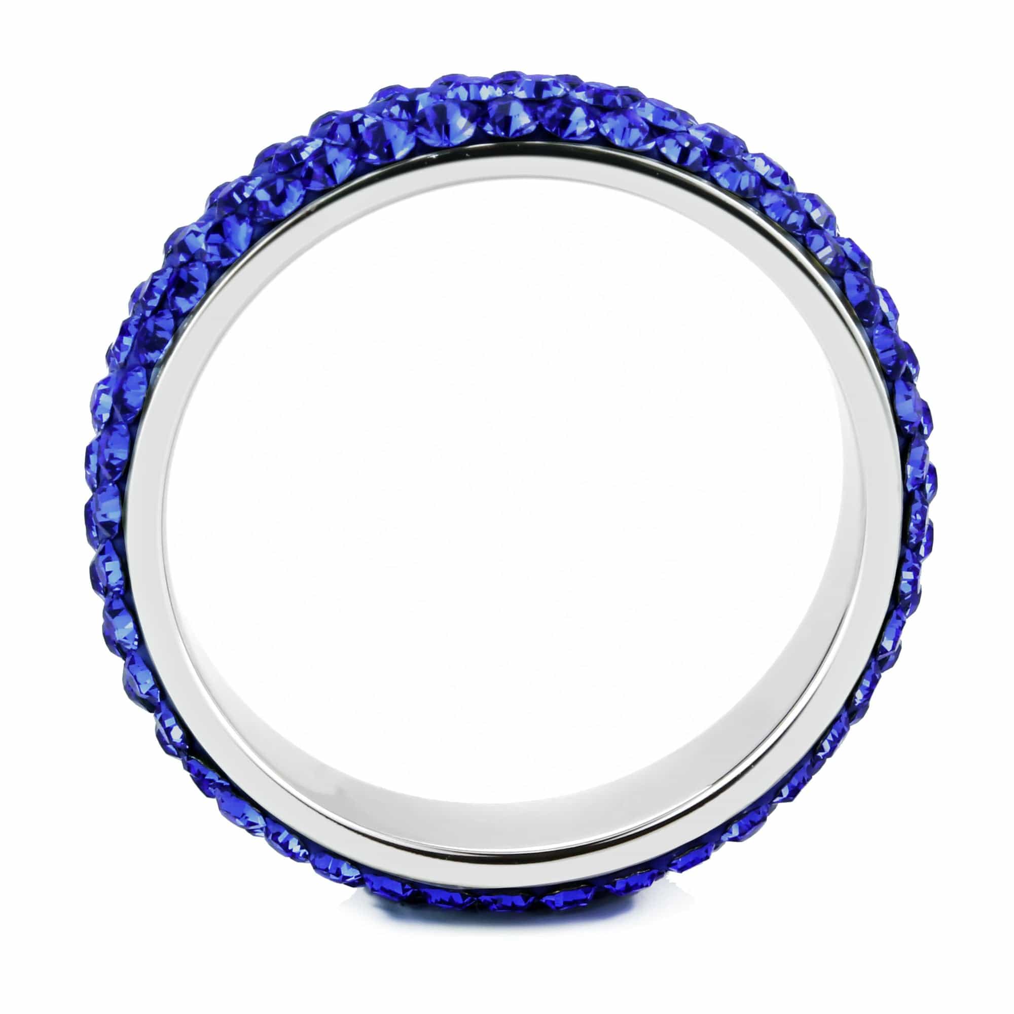 Stainless Steel Silver Blue Crystal Pave Eternity Band Ring view 5