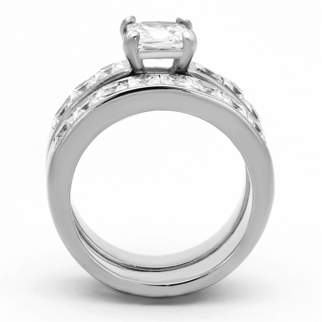 Stainless Steel Silver CZ Princess Solitaire Channel Bridal Ring view 3