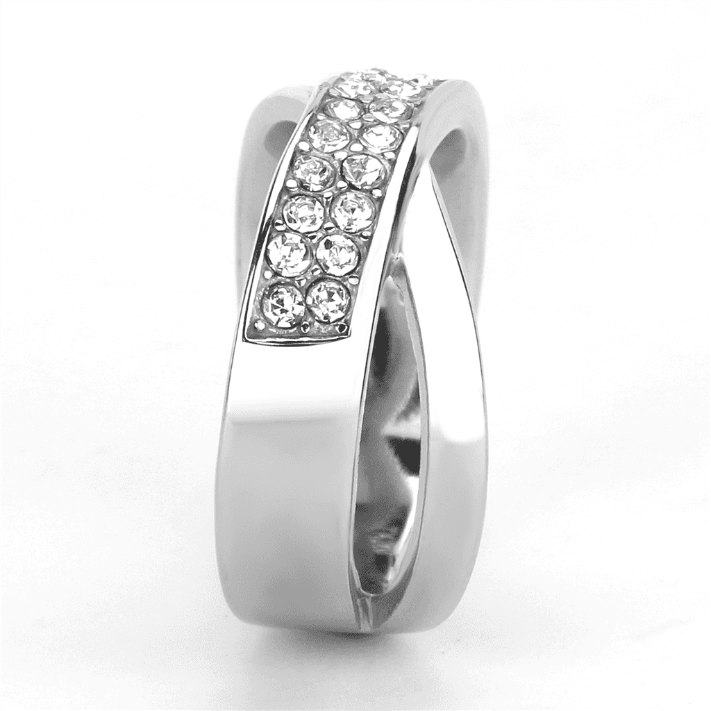 Stainless Steel Silver CZ Pave Crossover X Band Ring view 10