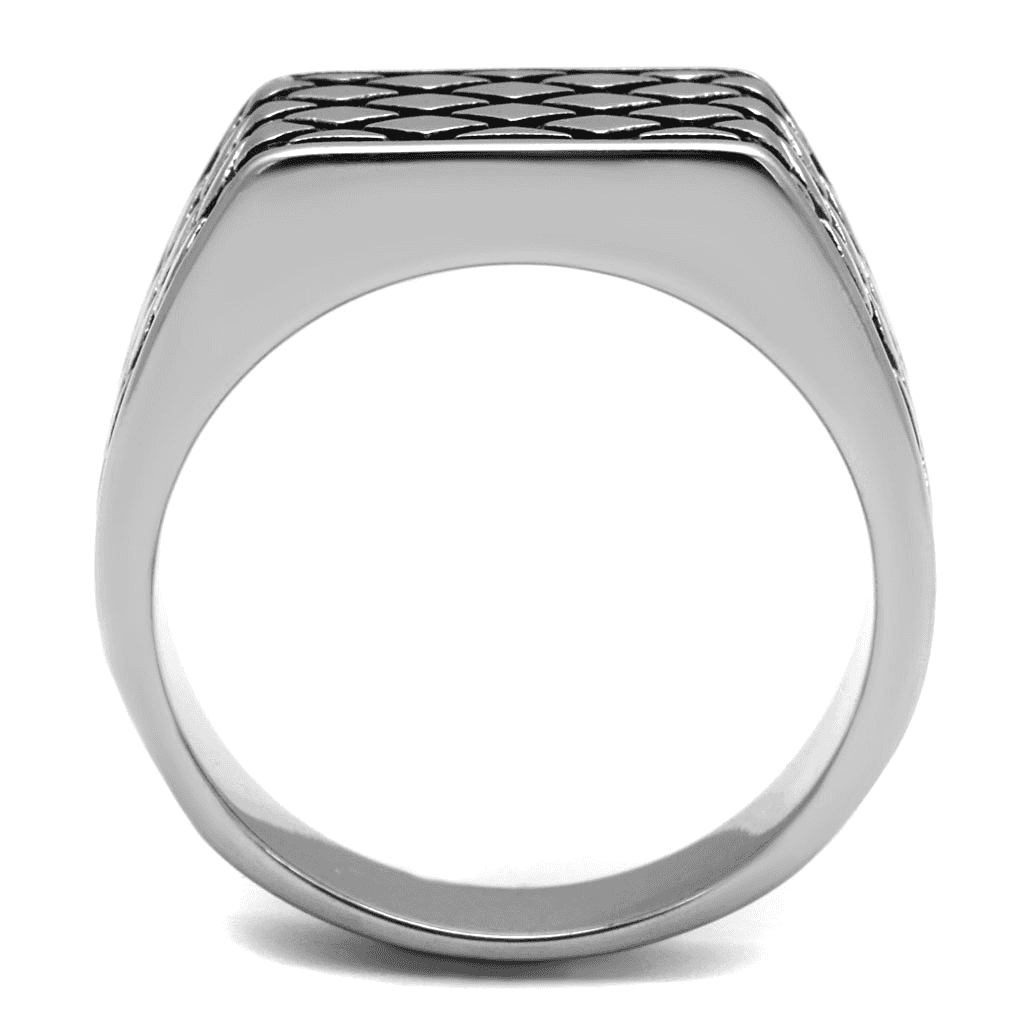 Stainless Steel Silver Polished Cross Hatch Lattice Wide Ring view 9