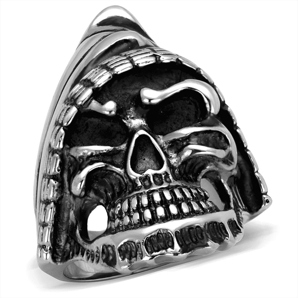 Stainless Steel Skull Hooded Grim Reaper Large Ring view 1