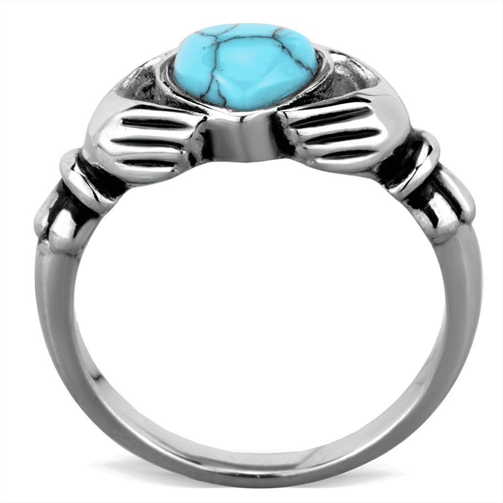 Stainless Steel Turquoise Heart Claddagh Ring view 3