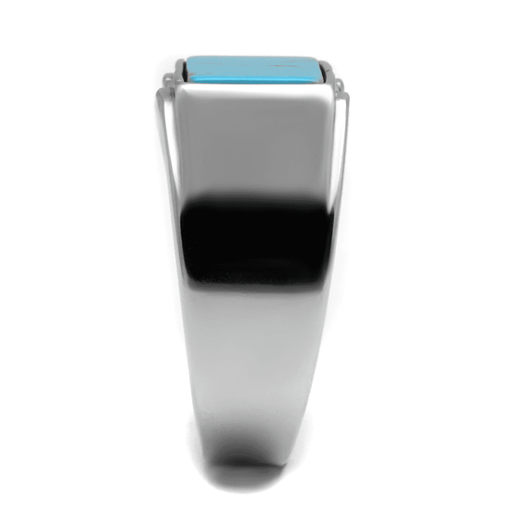 Stainless Steel Turquoise Inlay Rectangle CZ Pave Signet Ring view 9