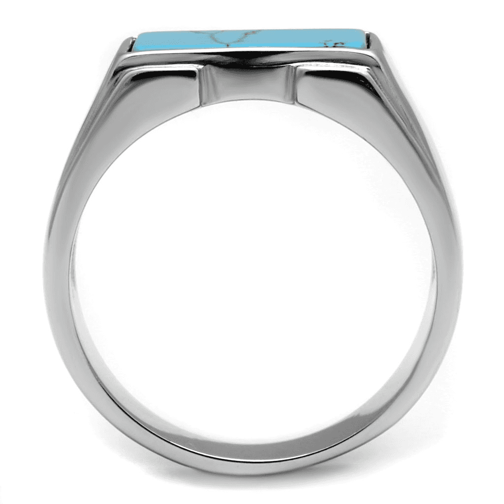 Stainless Steel Turquoise Inlay Rectangle CZ Pave Signet Ring view 5