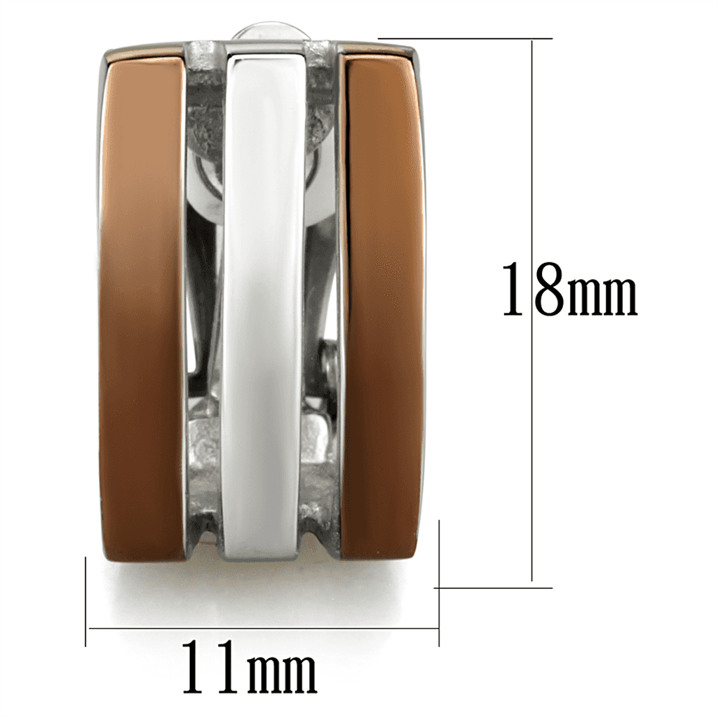 Stainless Steel Two Tone Coffee Brown Silver Stripe Earrings view 2