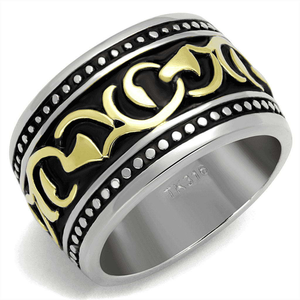 Stainless Steel Two Tone Gold Fleur De Lis Scroll Wide Band Ring view 7