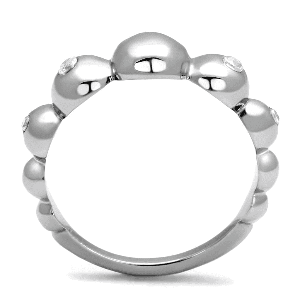 Stainless Steel White Pearl CZ Bezel Bead Ring view 9
