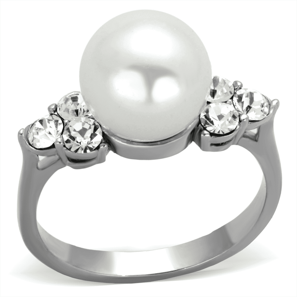 Stainless Steel White Pearl CZ Side Accent Ring view 1