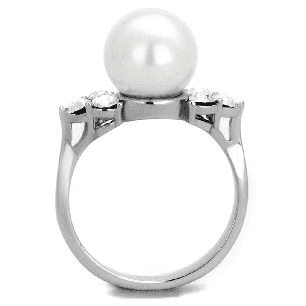 Stainless Steel White Pearl CZ Side Accent Ring view 7