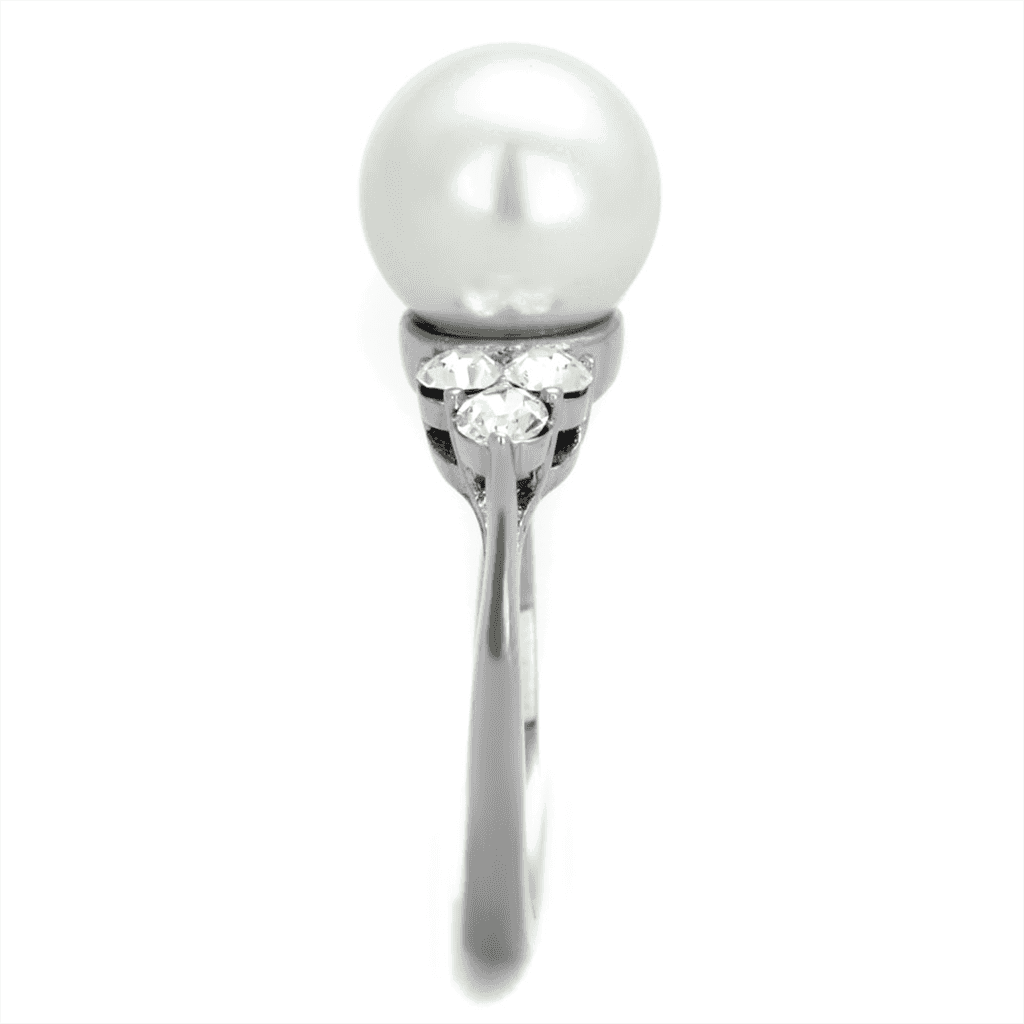 Stainless Steel White Pearl CZ Side Accent Ring view 8