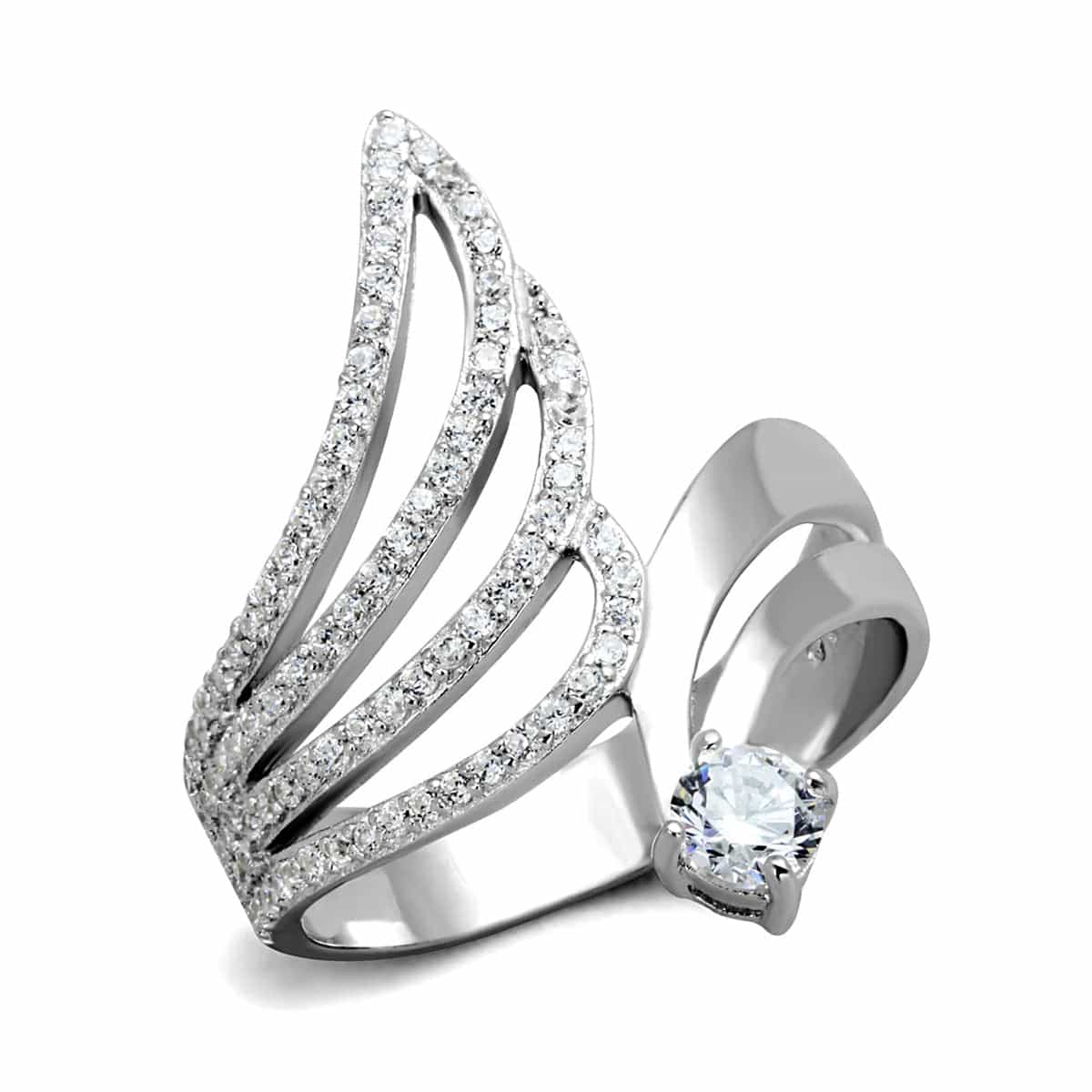 Sterling Silver CZ Pave Triple Wave Wing Open Ring view 10
