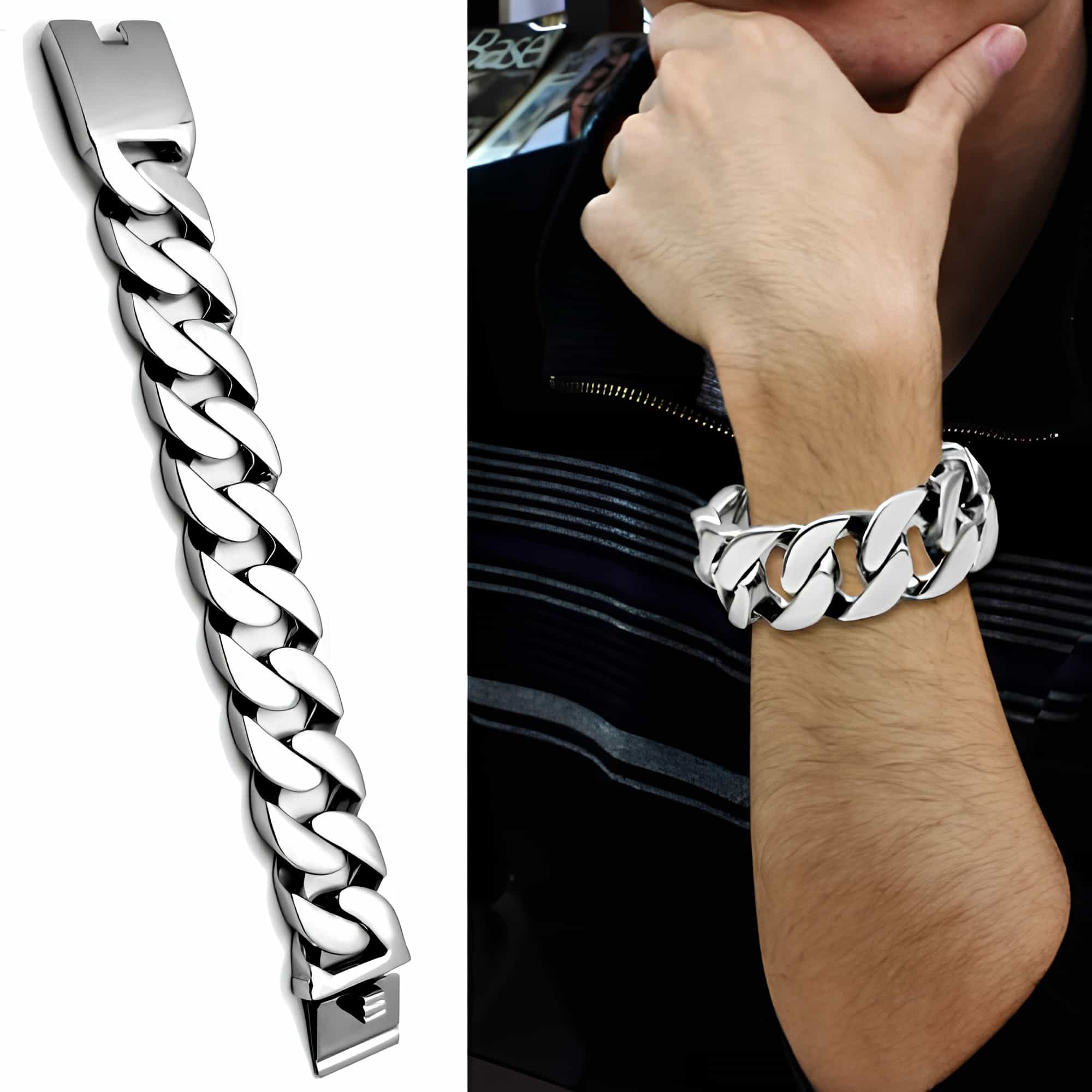 Stainless Steel Silver Polished Heavy Cuban Curb Link Bracelet view 2