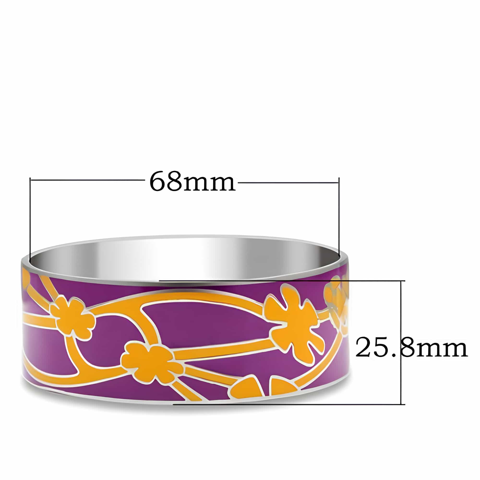Stainless Steel Purple Enamel Orange Floral Vine Wide Bracelet view 2