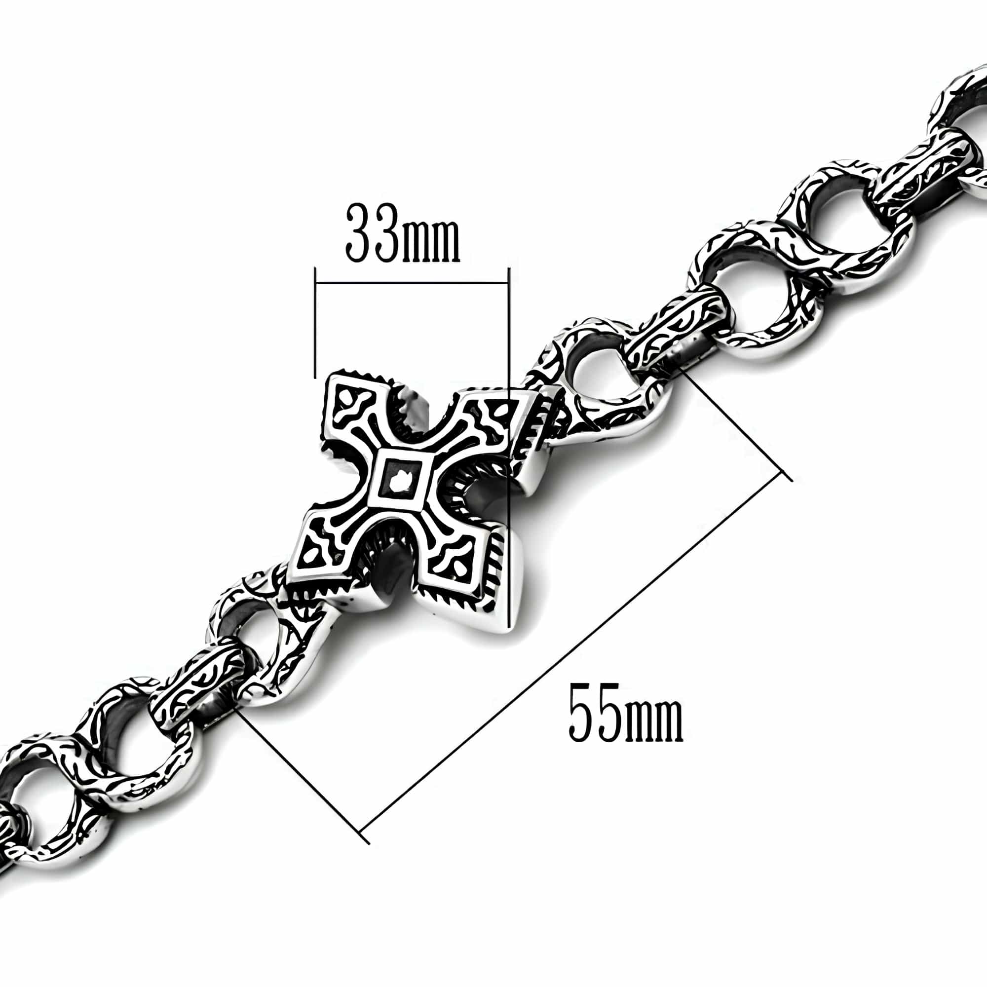 Stainless Steel Silver Celtic Cross Link Chain Mens Bracelet view 3