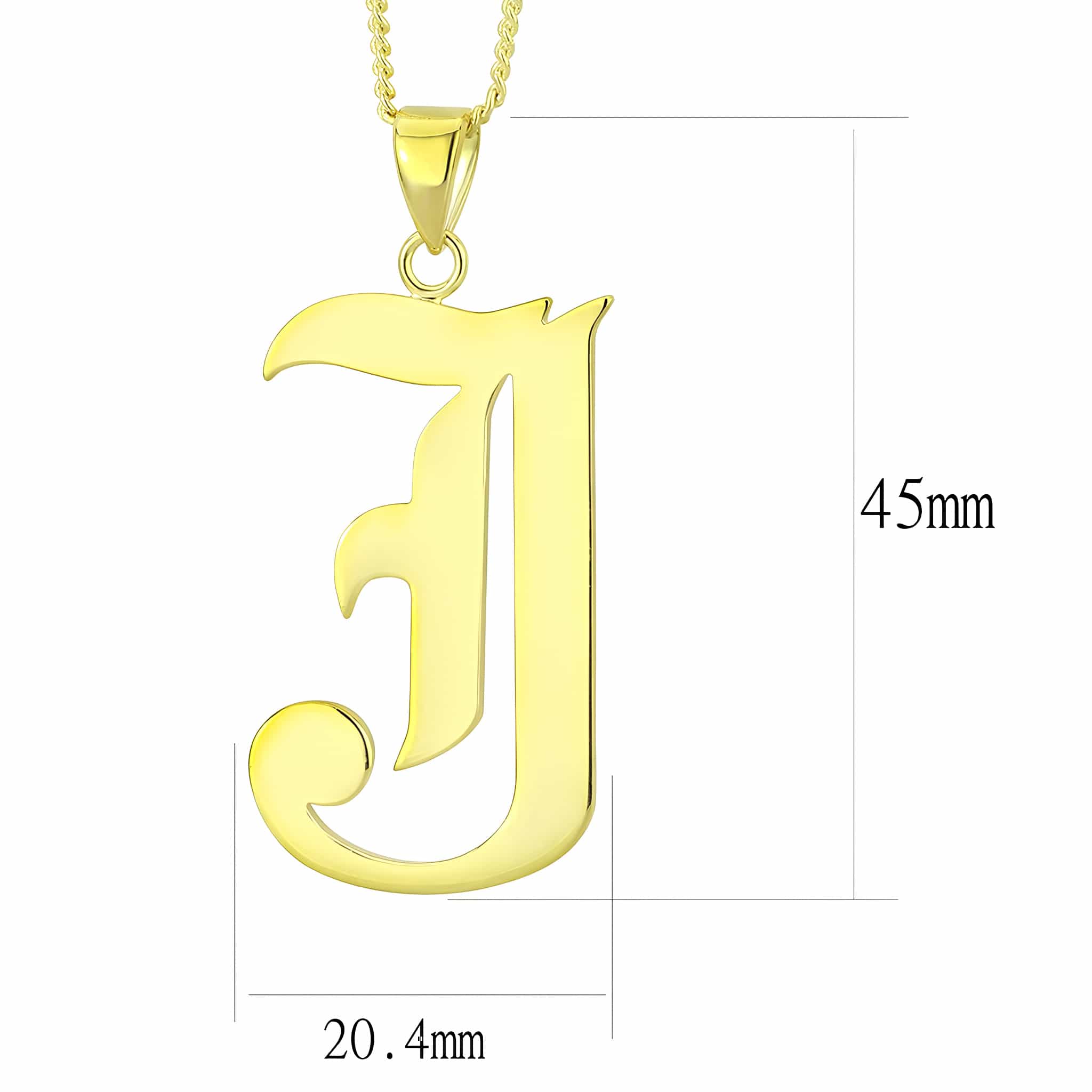 Brass Gold Gothic Letter J Initial Pendant Necklace view 2