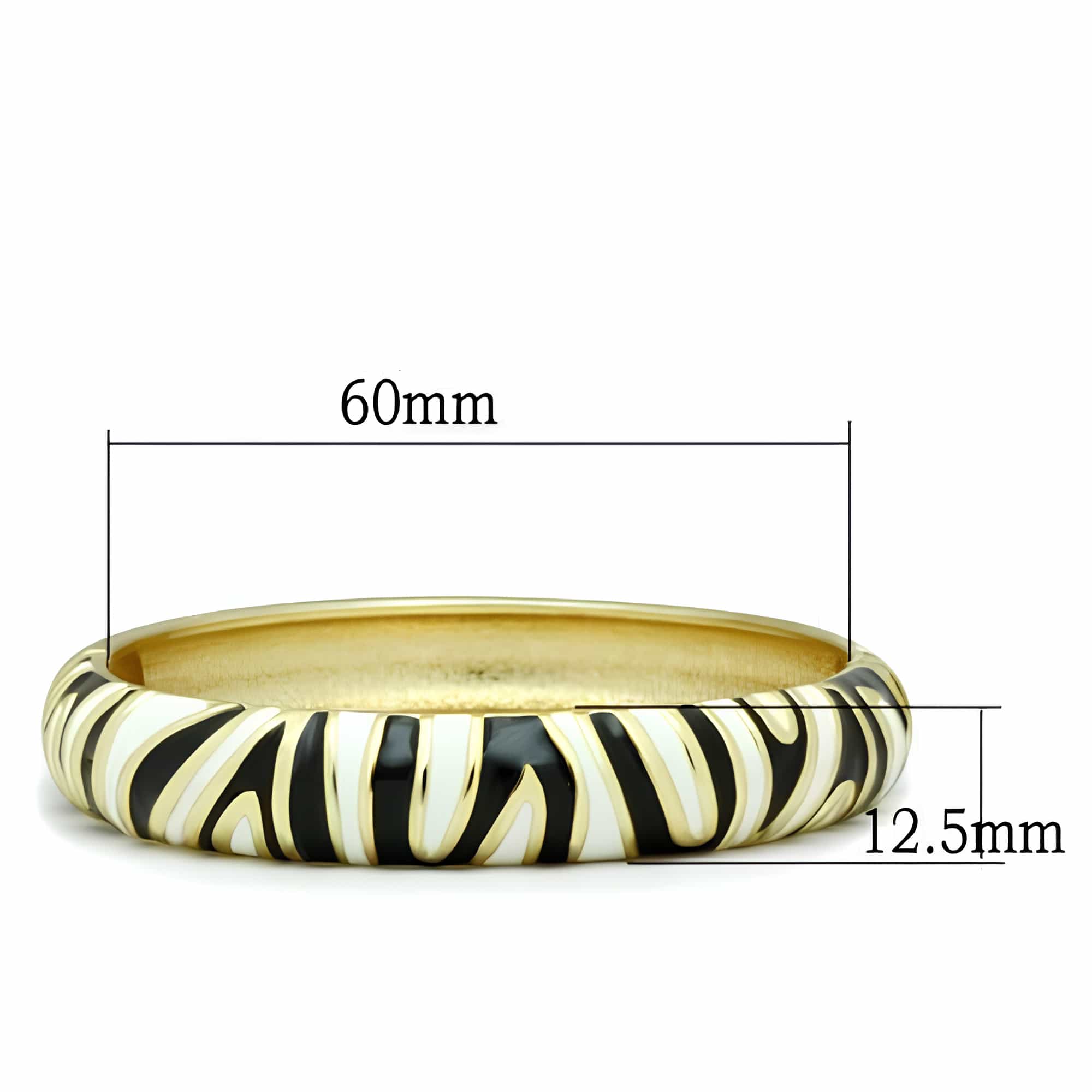 Gold Black White Enamel Zebra Stripe Hinged Bangle Bracelet view 2