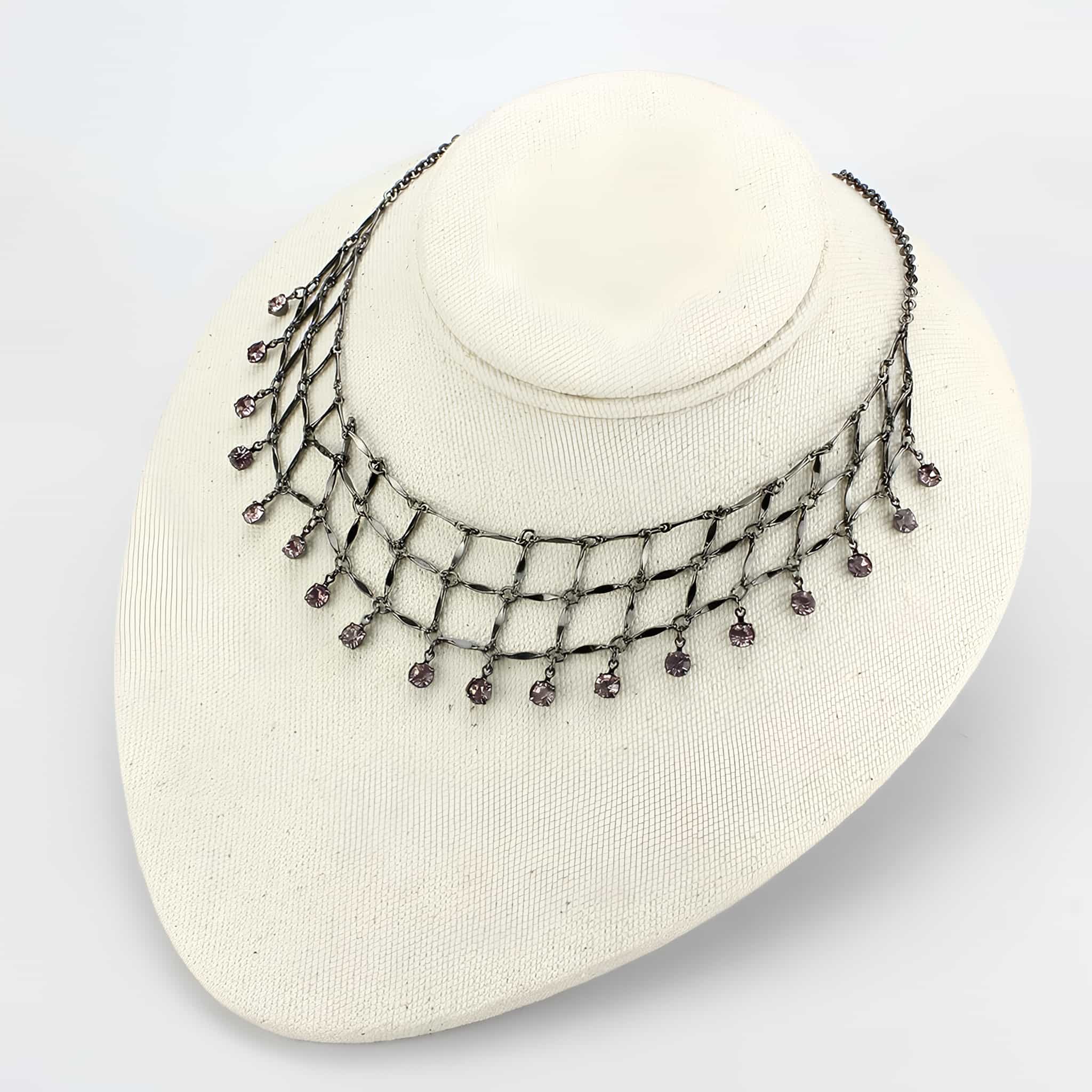 Silver Crystal Fringe Bib Choker Necklace Earrings view 3
