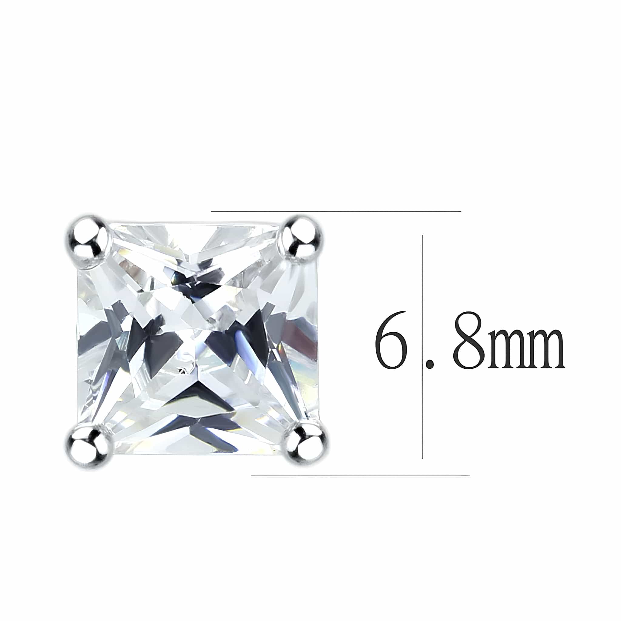 Brass Silver CZ Princess Cut Stud Earrings LO4631 view 2