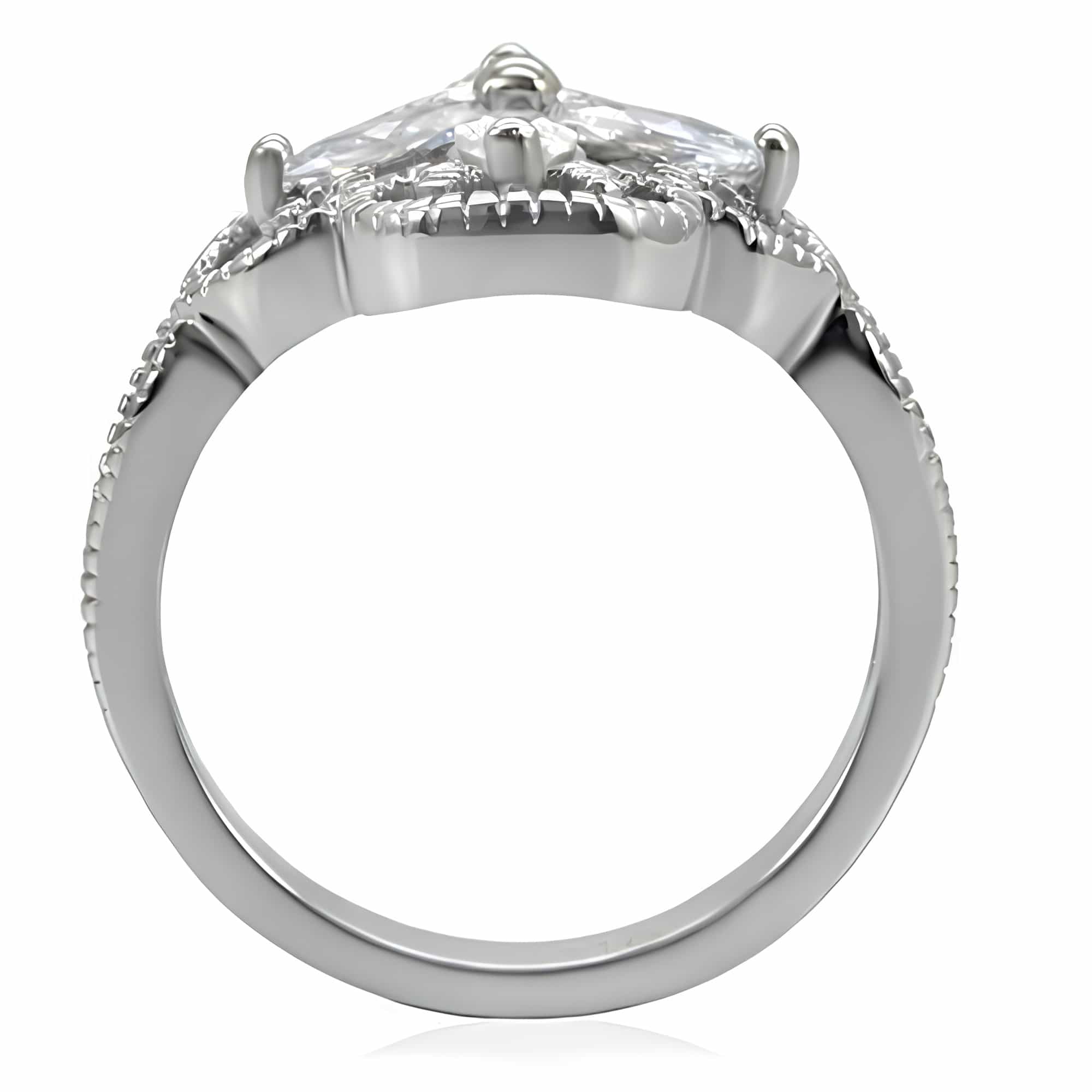 Stainless Steel CZ Marquise Flower Filigree Open Work Ring view 4