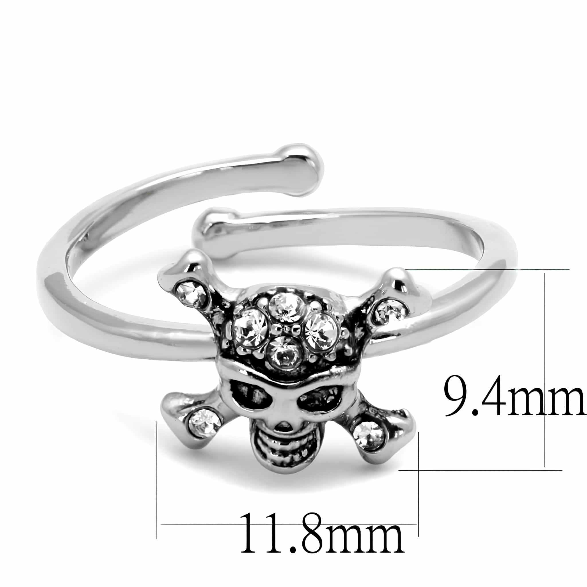 Brass Silver CZ Skull Crossbones Toe Ring view 2