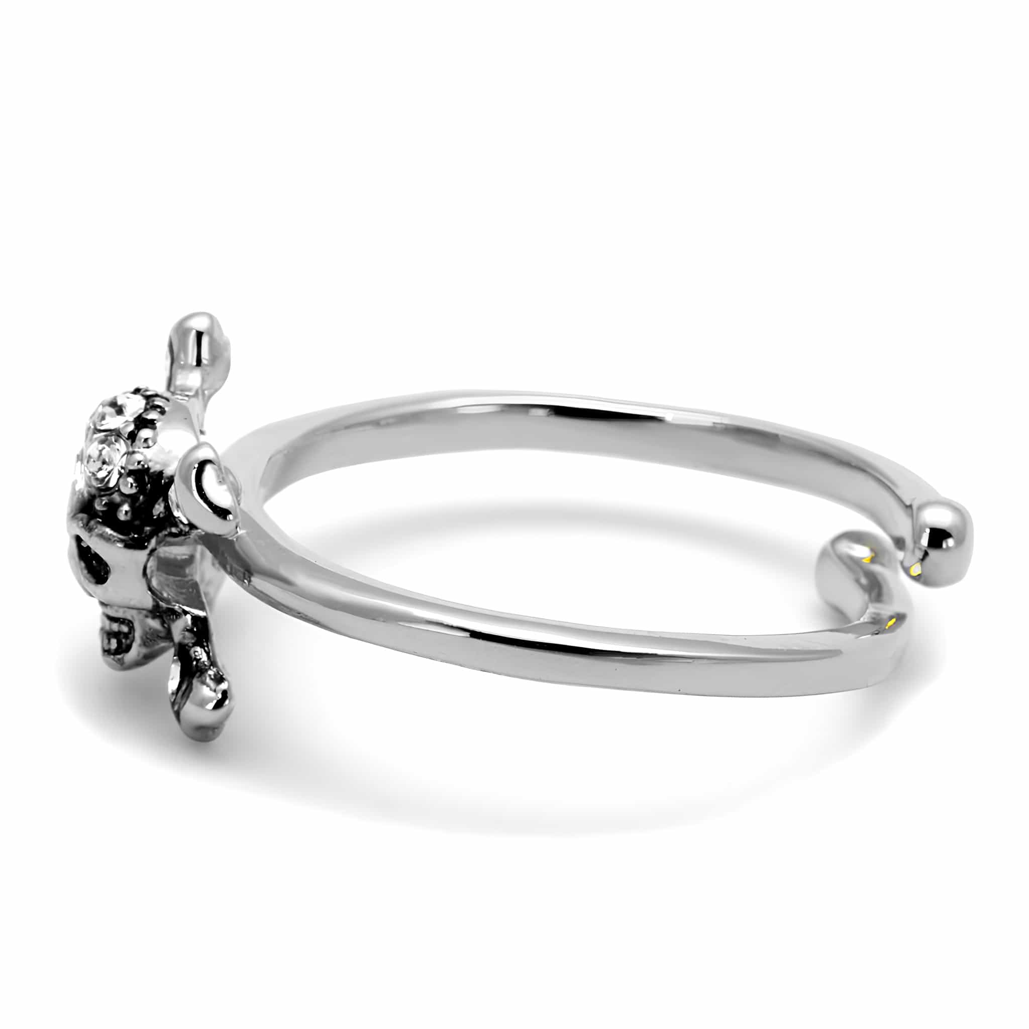 Brass Silver CZ Skull Crossbones Toe Ring view 3