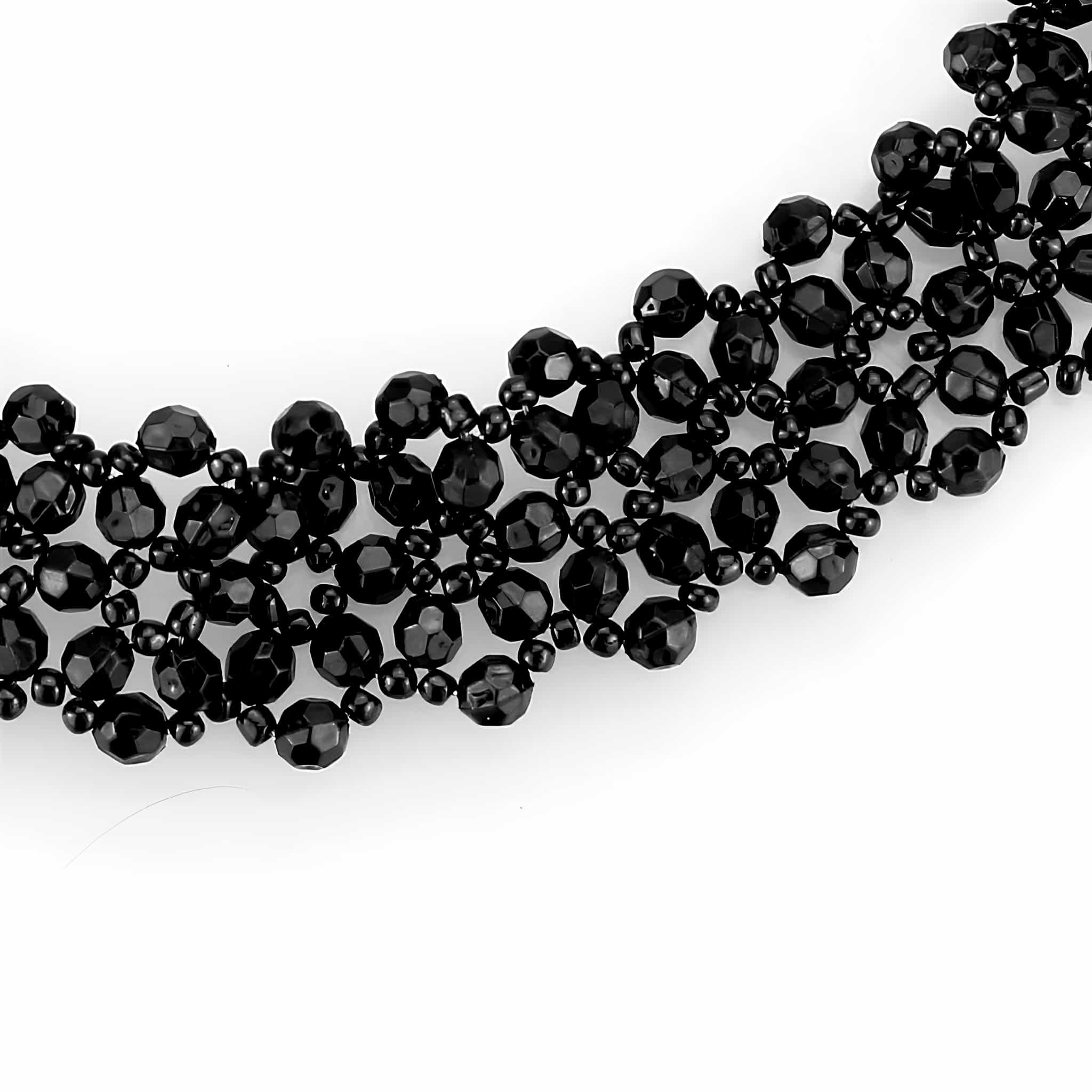 Stainless Steel Black Crystal Cluster Collar Necklace view 2