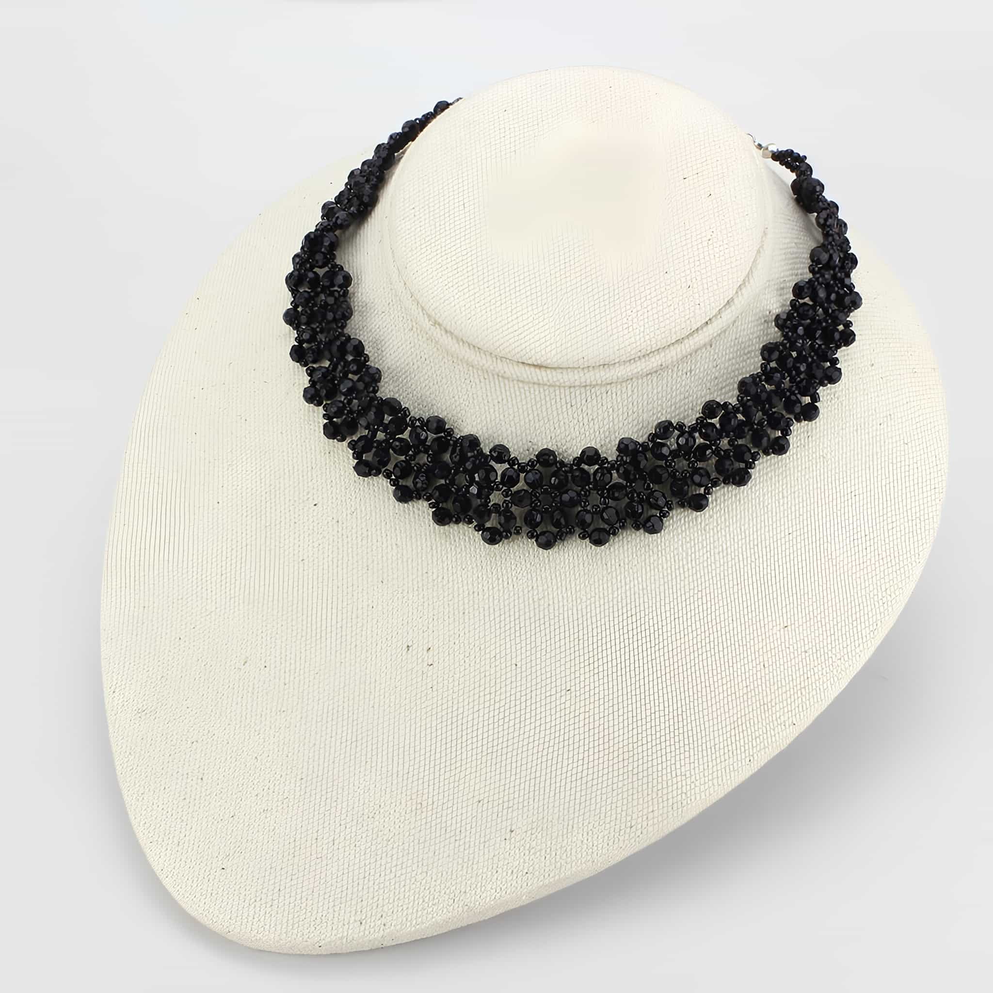 Stainless Steel Black Crystal Cluster Collar Necklace view 3