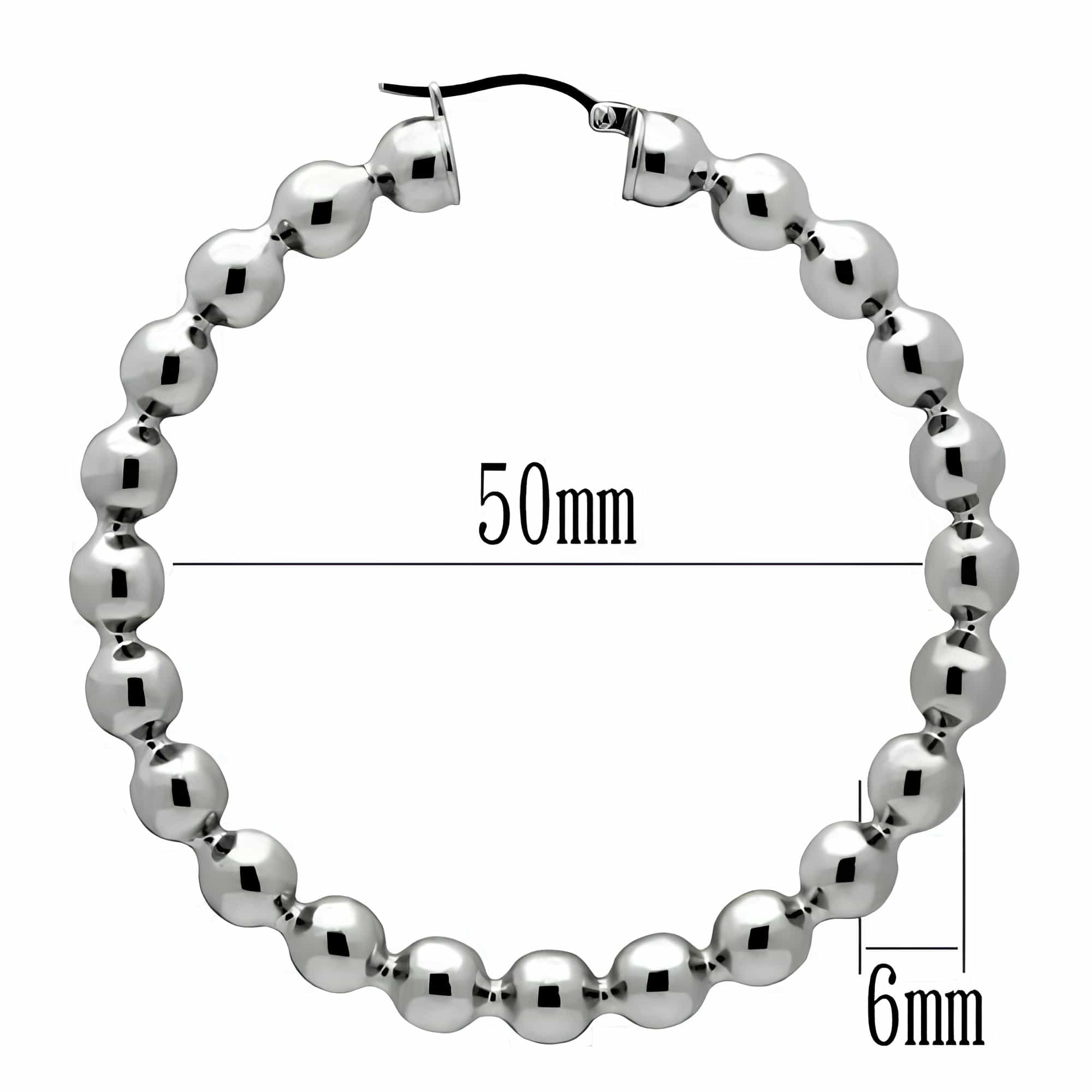 Stainless Steel Silver Polished Ball Bead Large Hoop Earrings view 3