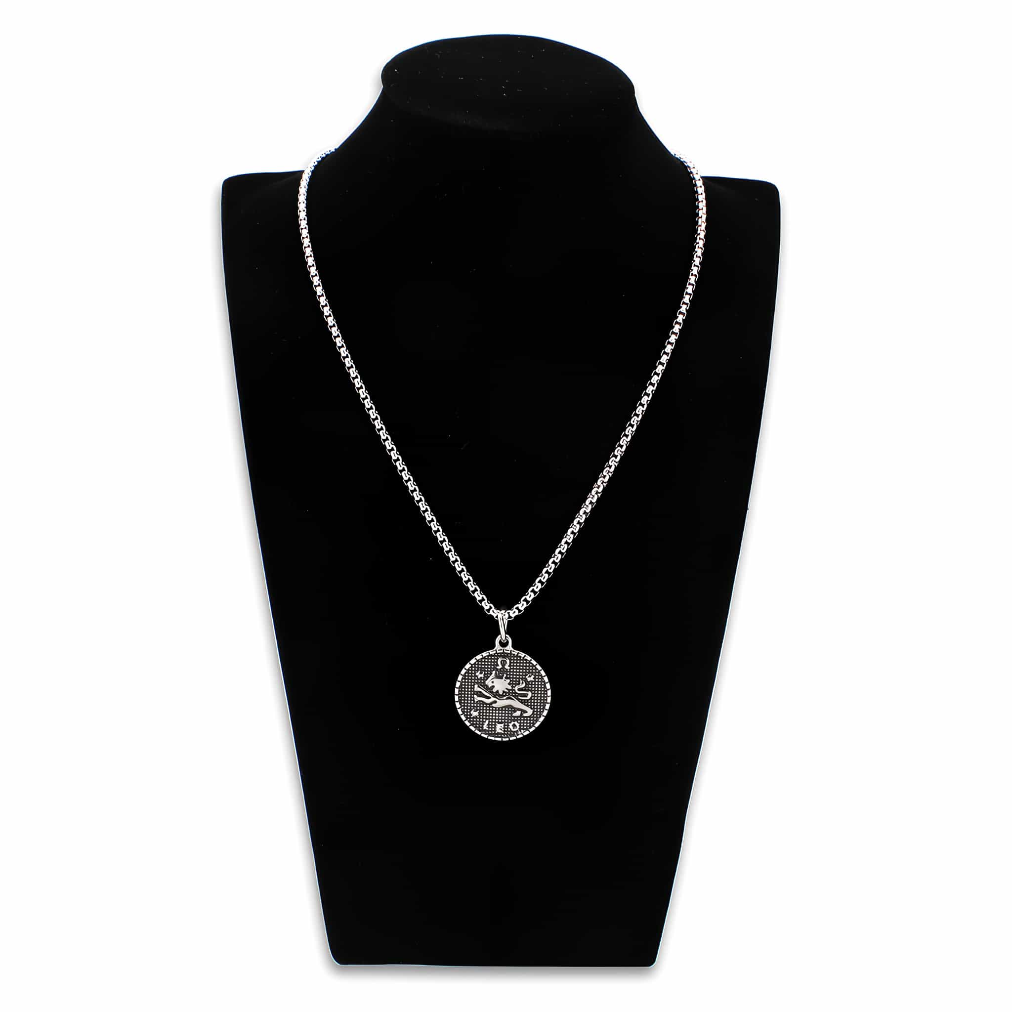 Stainless Steel Silver Leo Zodiac Coin Pendant Chain Pendant view 3