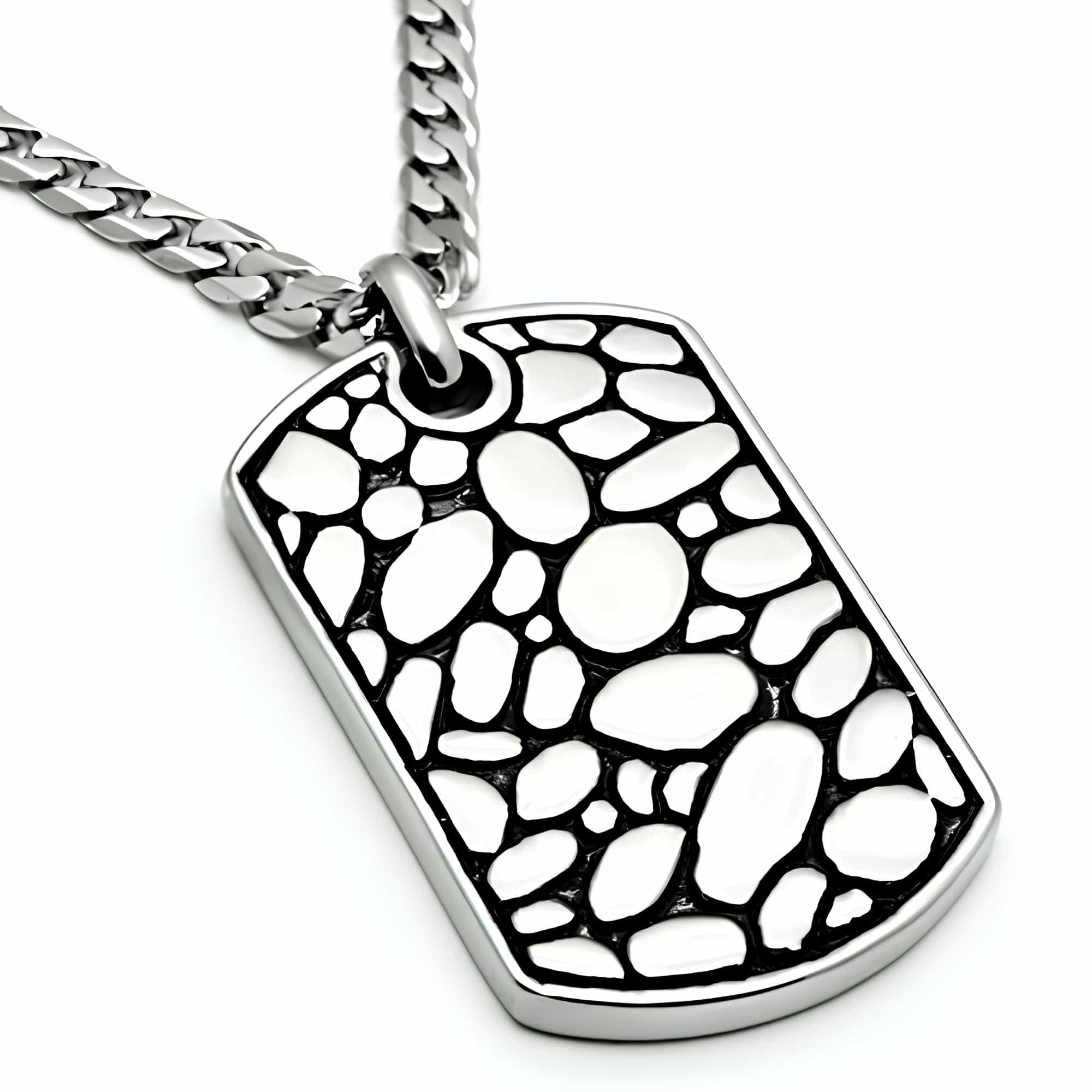 Stainless Steel Silver Cobblestone Texture Dog Tag Necklace view 3