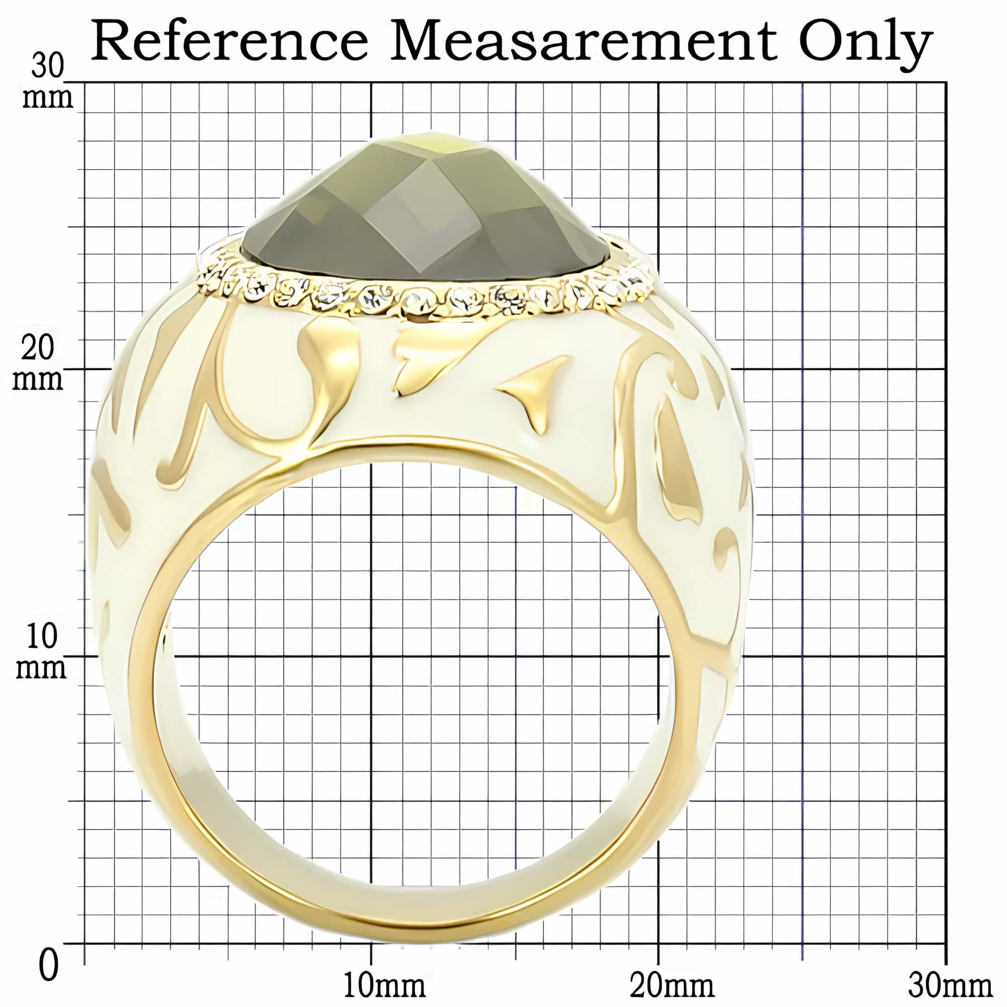 Brass Olive CZ White Enamel Filigree Dome Ring view 2