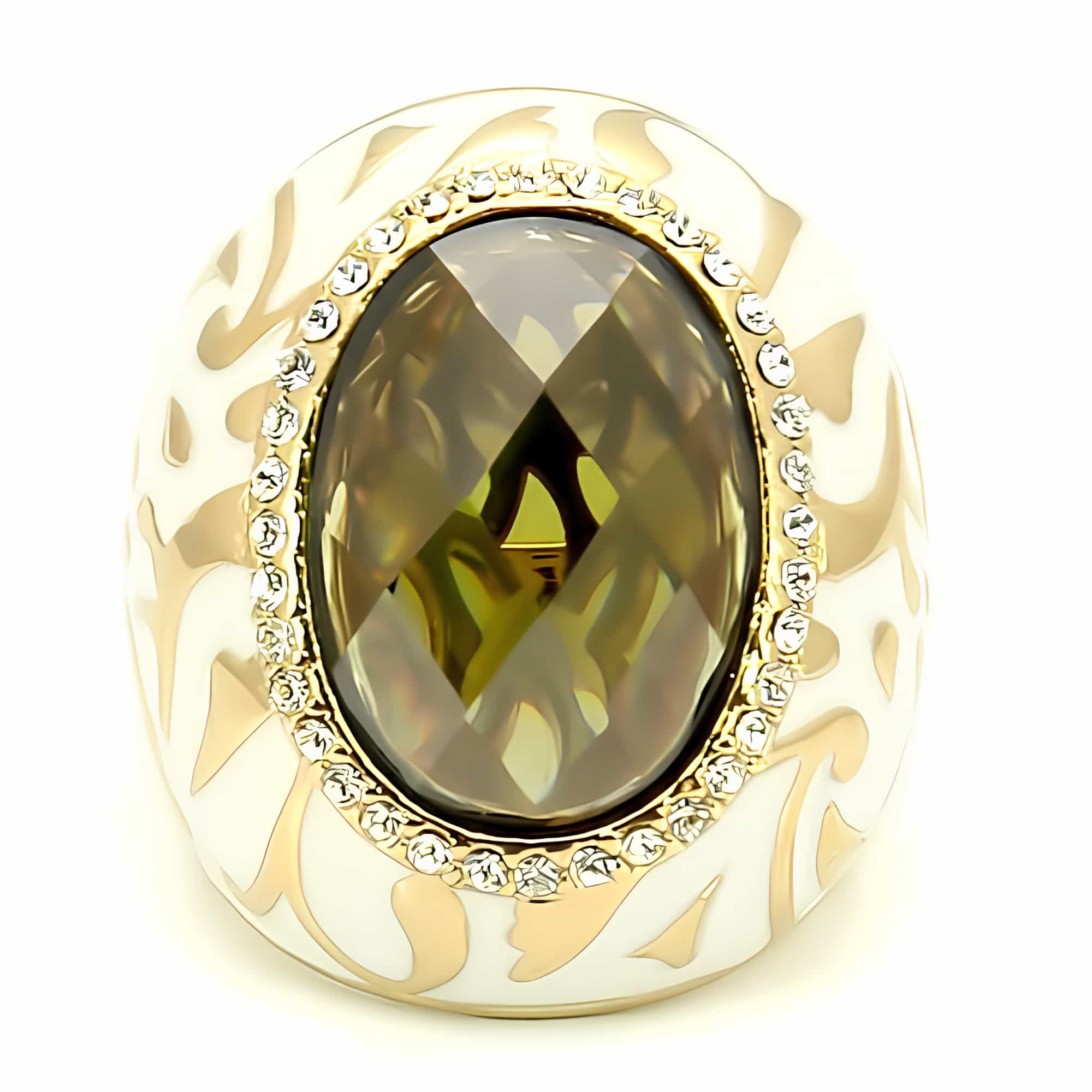Brass Olive CZ White Enamel Filigree Dome Ring view 3