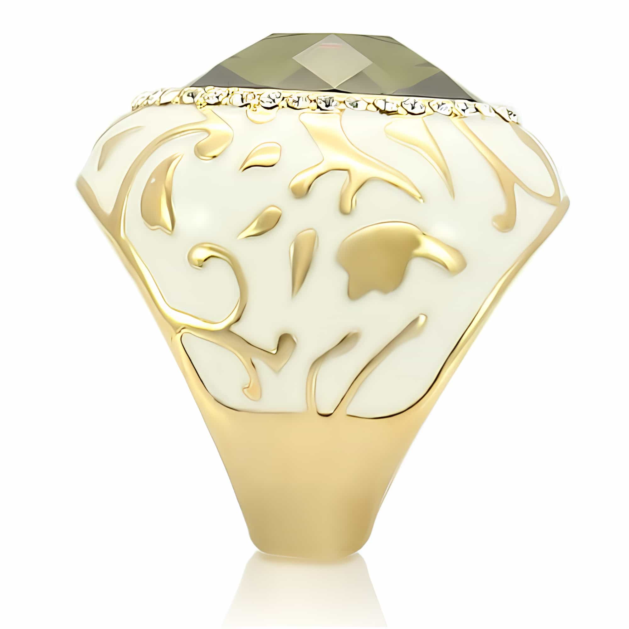 Brass Olive CZ White Enamel Filigree Dome Ring view 5