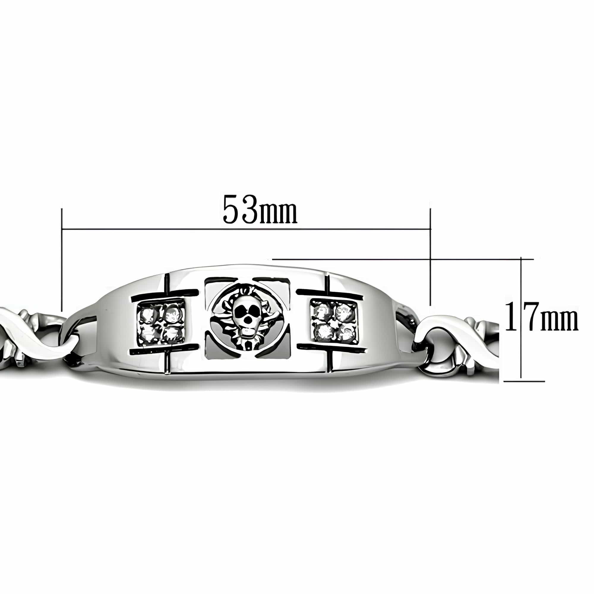 Stainless Steel Silver Skull CZ Gothic ID Plate Mariner Bracelet view 3