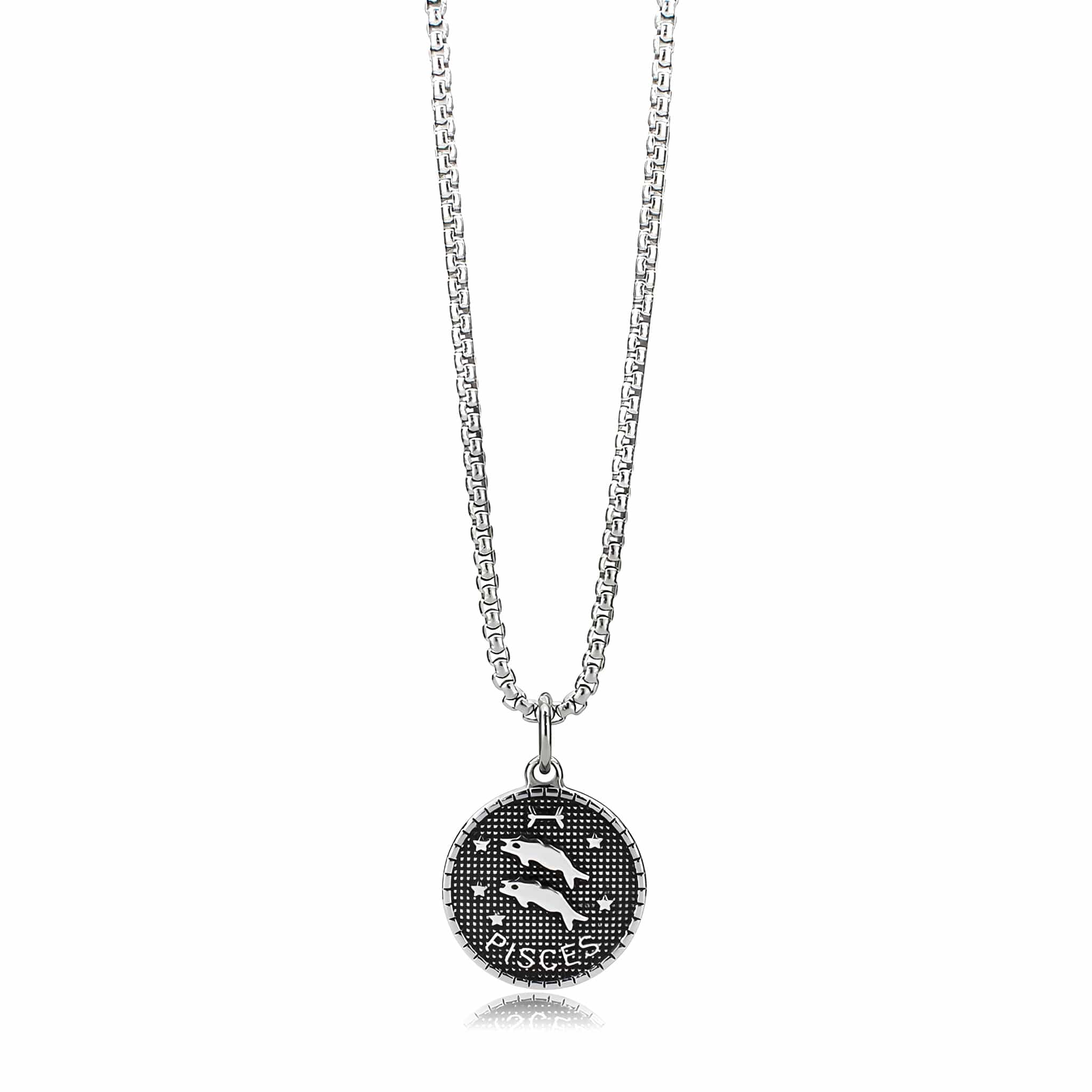 Stainless Steel Silver Pisces Zodiac Coin Pendant Chain Pendant view 2