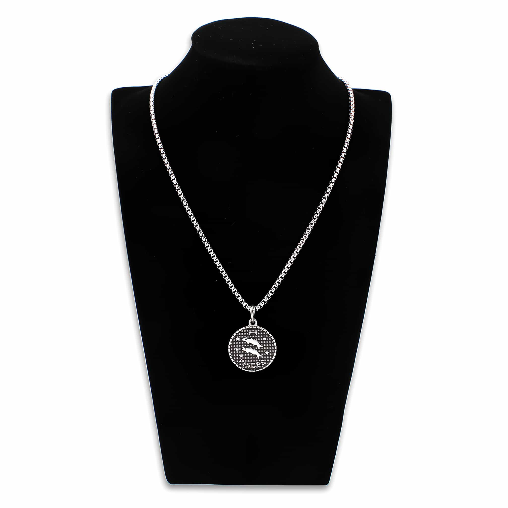 Stainless Steel Silver Pisces Zodiac Coin Pendant Chain Pendant view 3