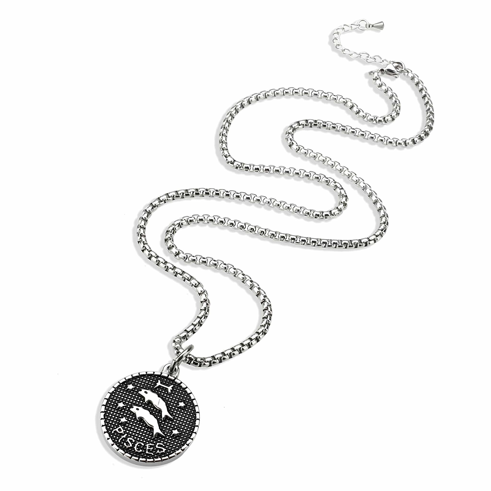 Stainless Steel Silver Pisces Zodiac Coin Pendant Chain Pendant view 4