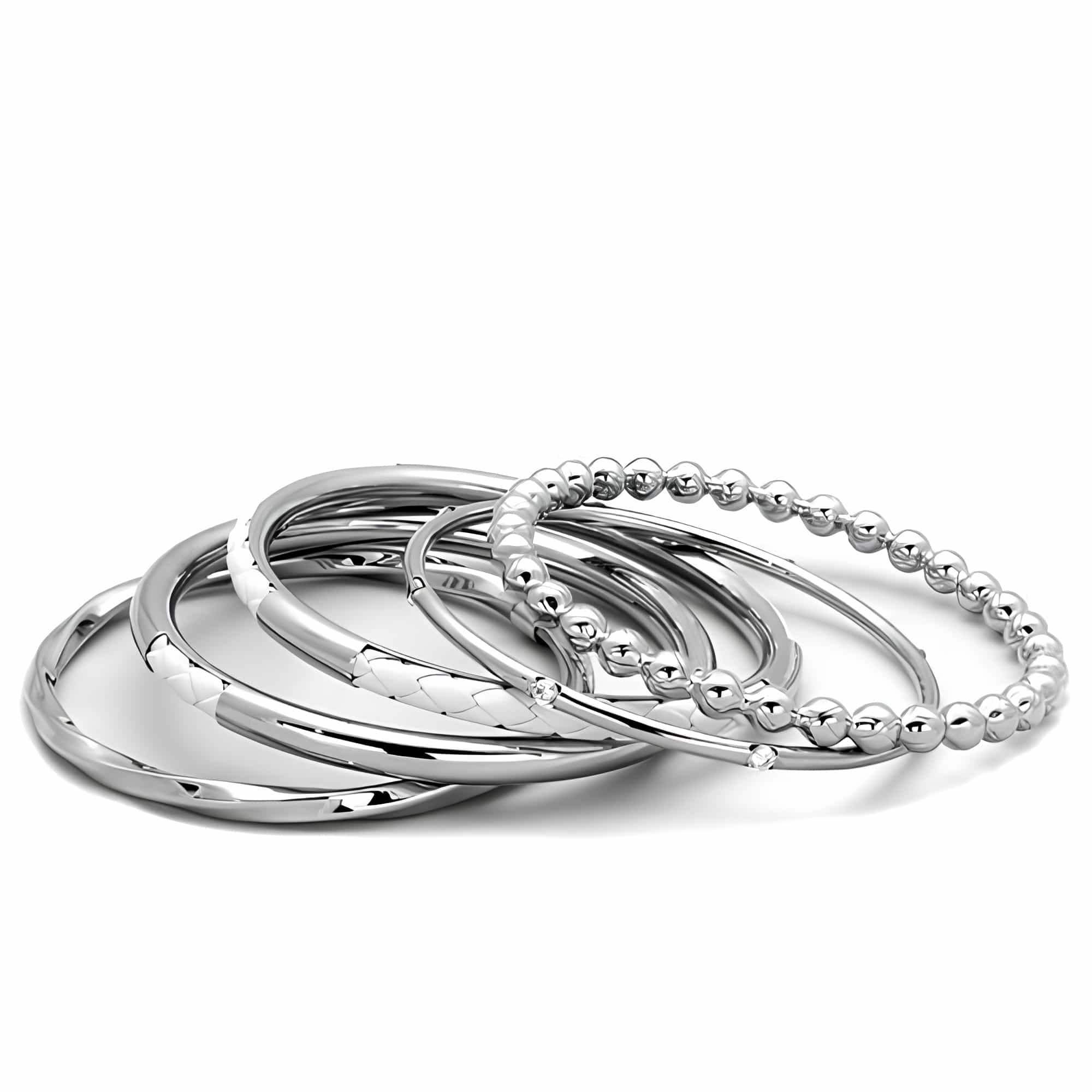Stainless Steel Multi Bangle Stack Set Beaded Braided Bracelet view 2