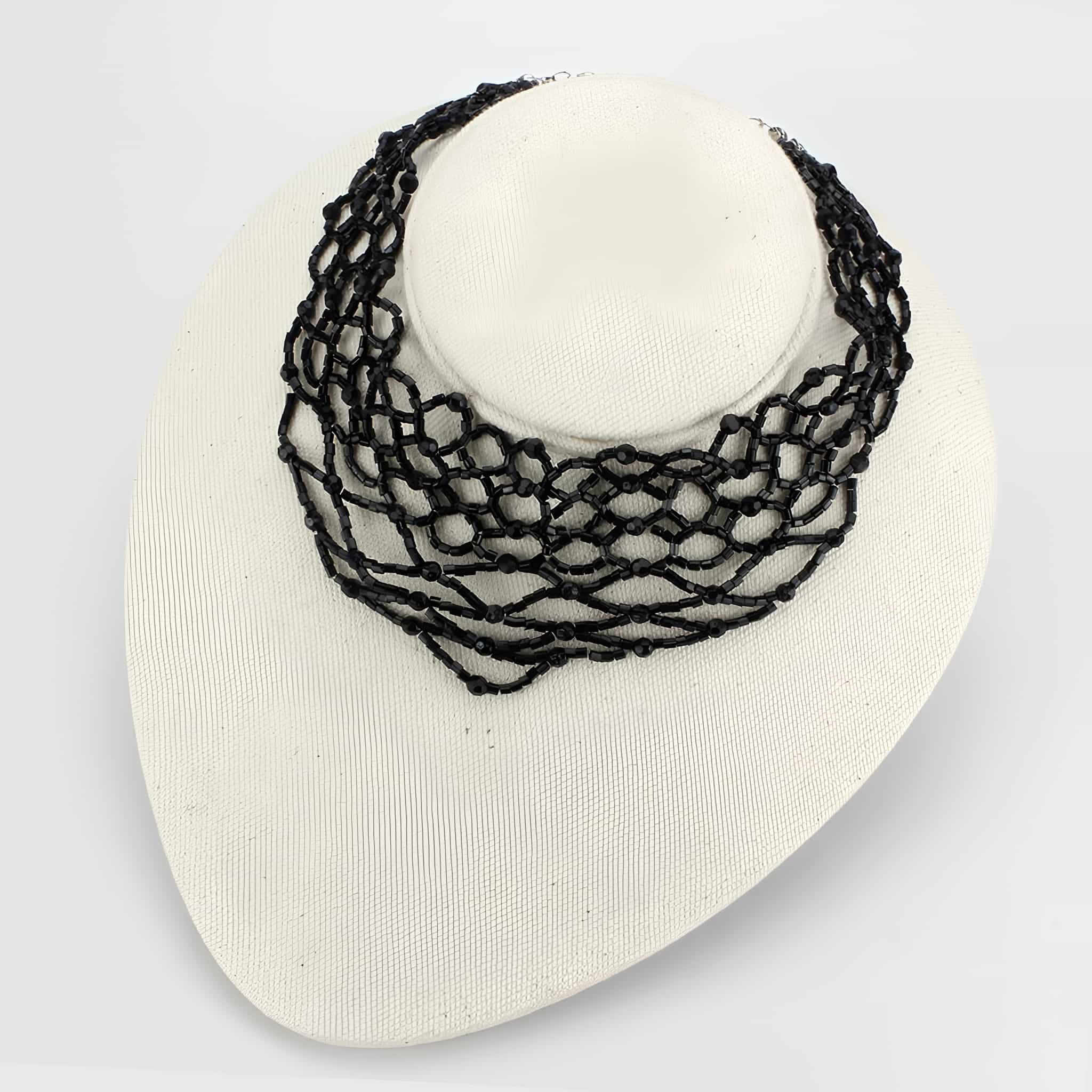 Brass Black Bead Lace Web Choker Necklace view 3