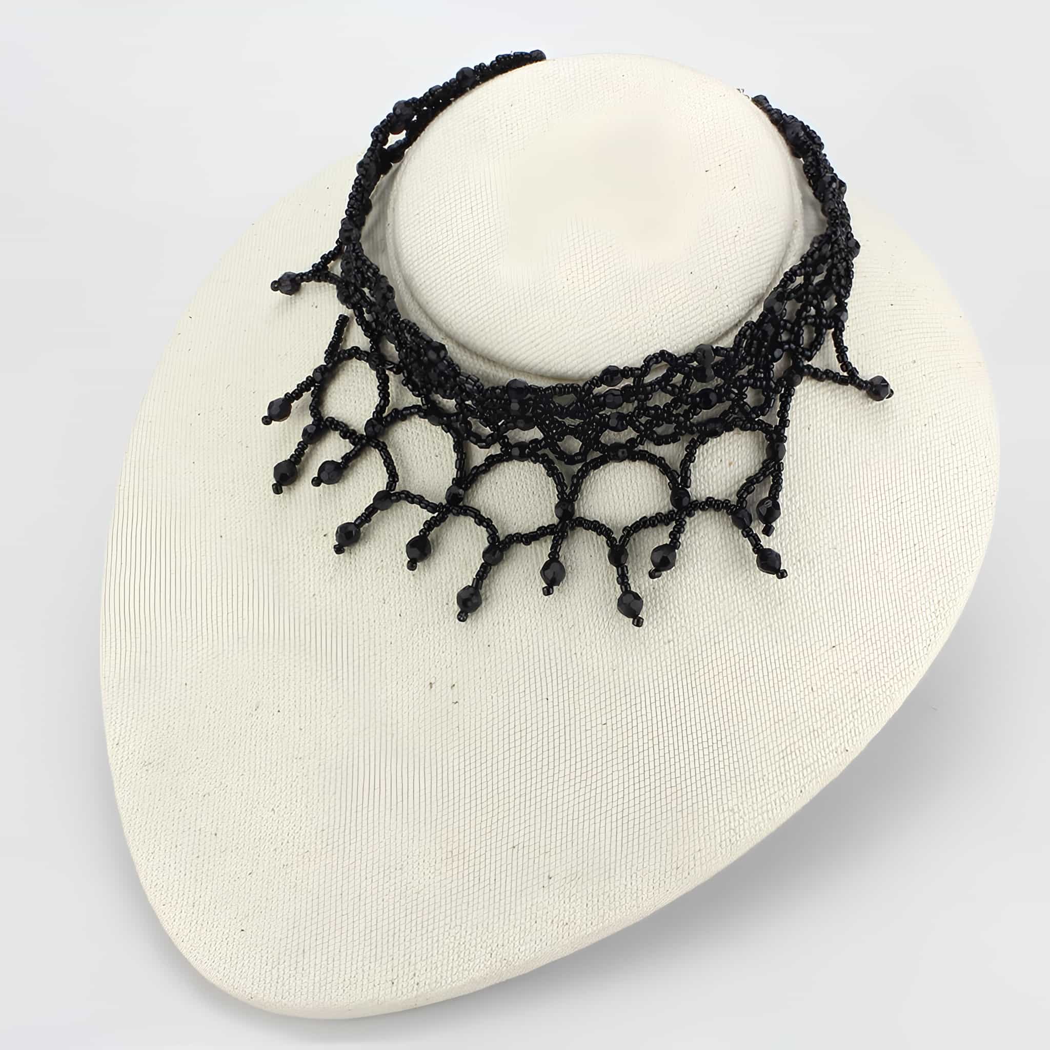 Brass Black Bead Lace Fringe Drop Choker Necklace view 3