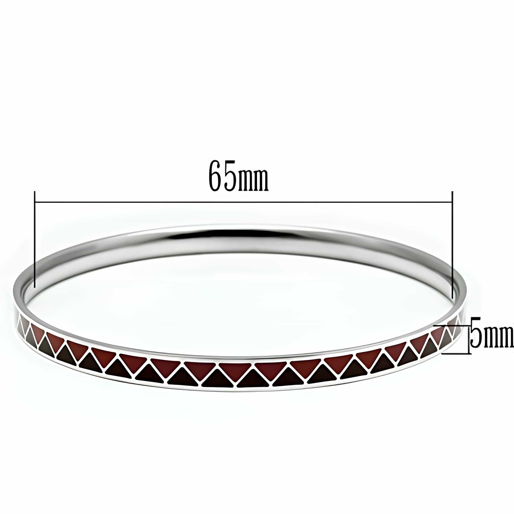 Stainless Steel Silver Burgundy Triangle Pattern Thin Bracelet view 2