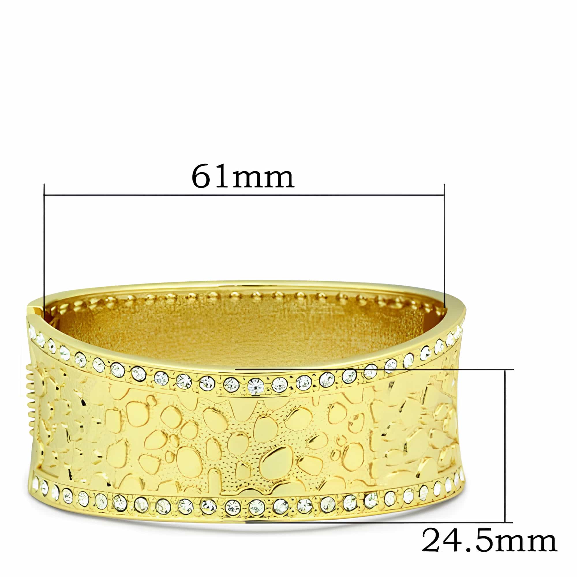 Gold Hammered Textured CZ Edge Wide Bangle Bracelet view 2