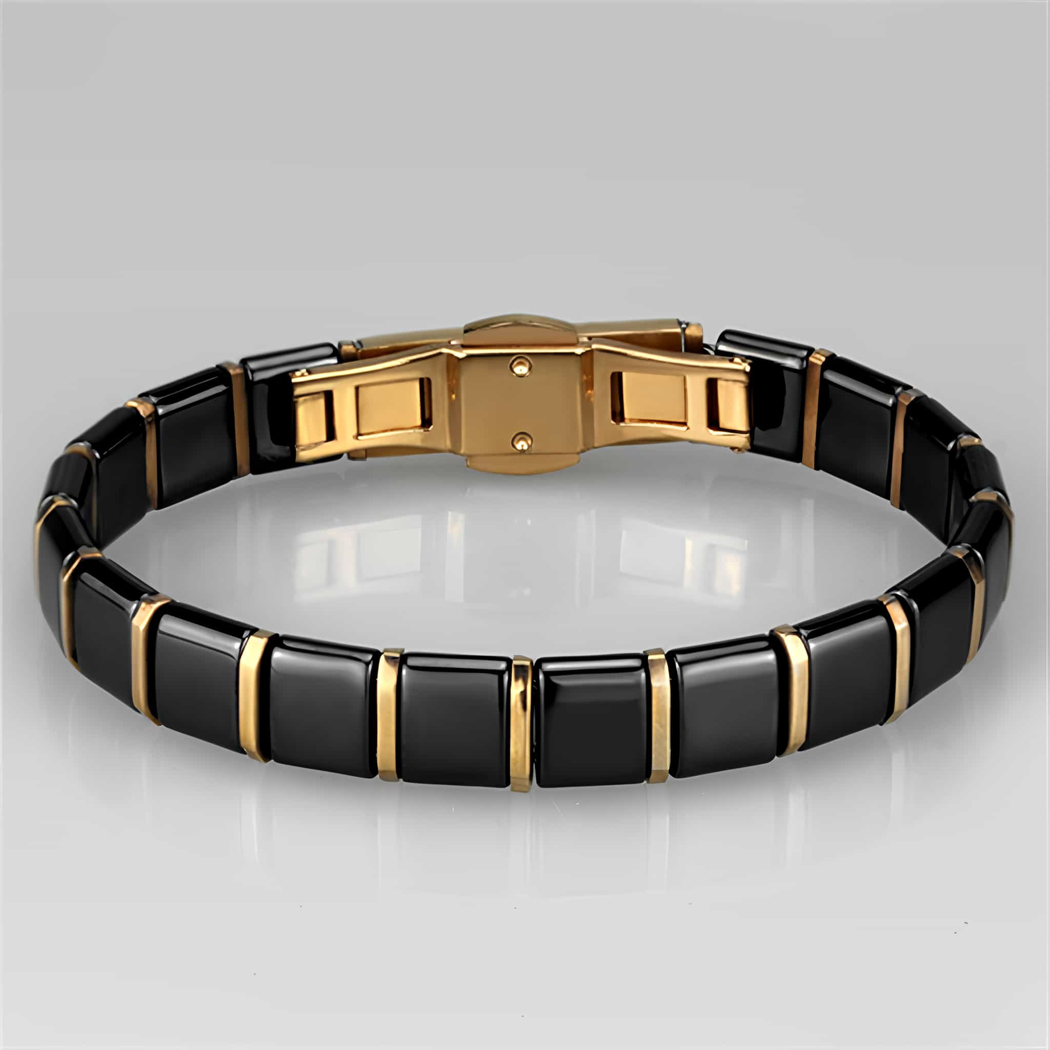 Stainless Steel Black Ceramic Gold Link Bracelet view 3