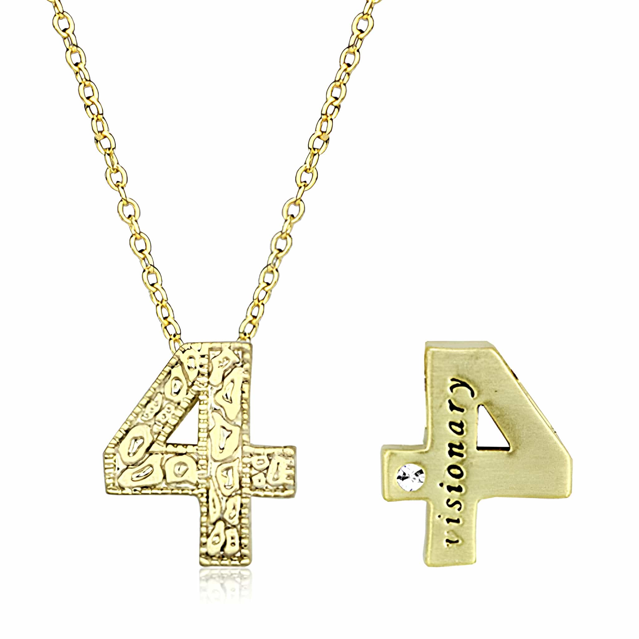 Brass Gold Textured Number 4 Pendant Necklace view 2
