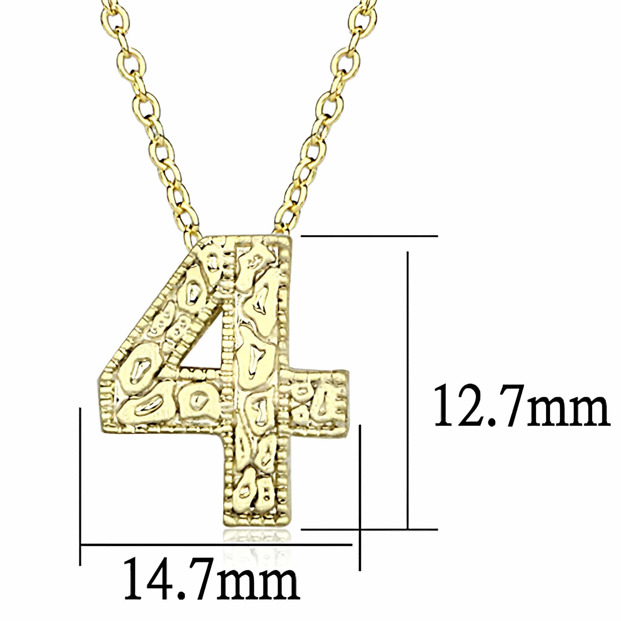 Brass Gold Textured Number 4 Pendant Necklace view 3