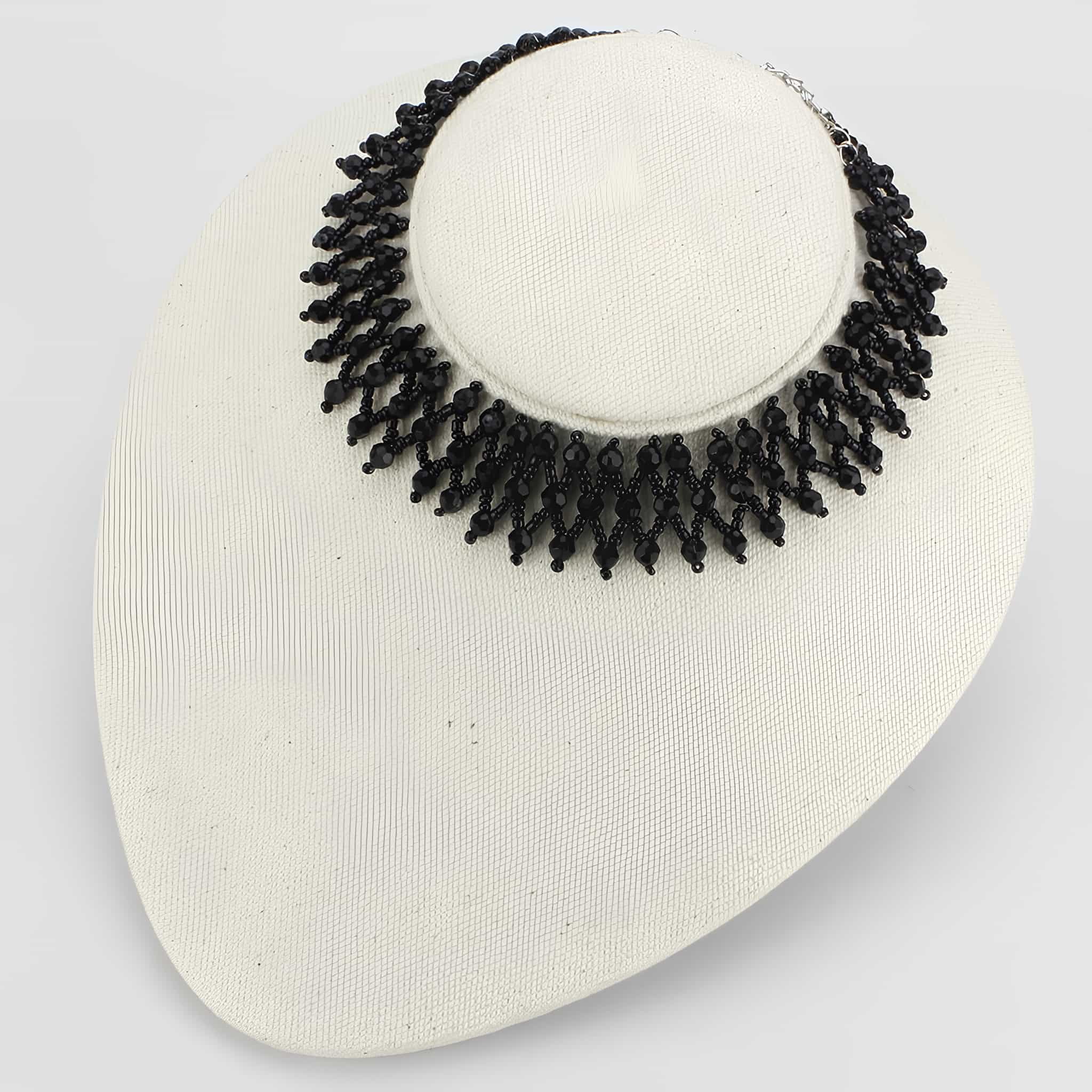 Brass Black Bead Lace Spike Choker Necklace view 3