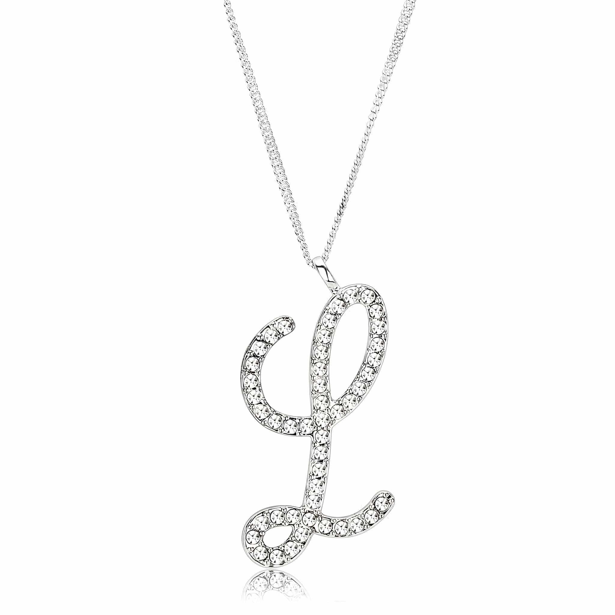 Brass Silver CZ Script Letter L Pendant Necklace view 1