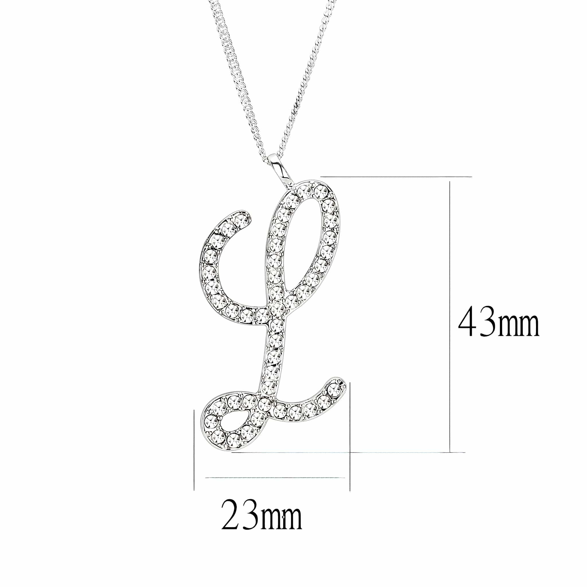 Brass Silver CZ Script Letter L Pendant Necklace view 2